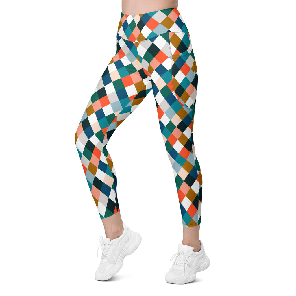 Colorful Rhombus Pattern Leggings With Pockets