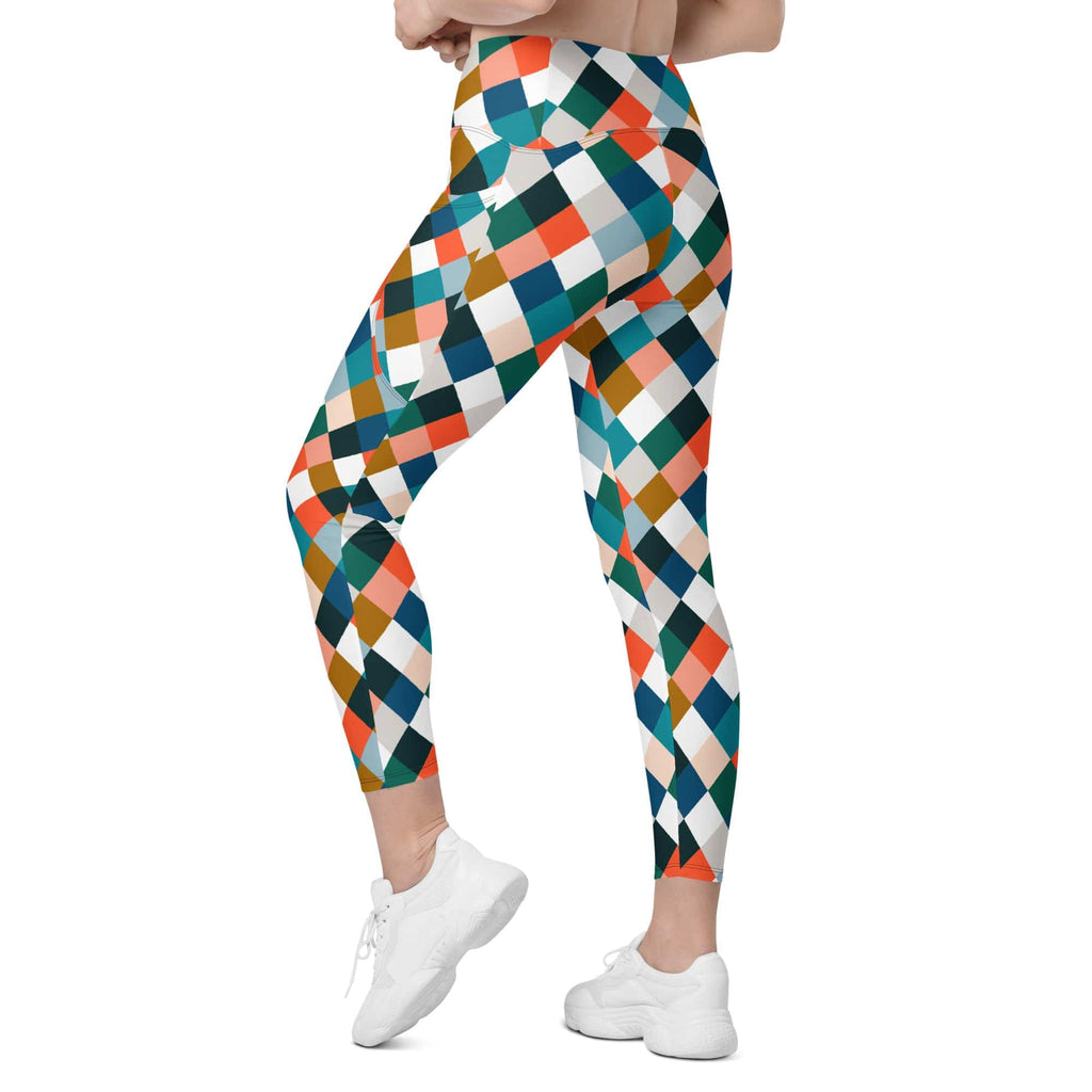 Colorful Rhombus Pattern Leggings With Pockets