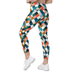 Colorful Rhombus Pattern Leggings With Pockets