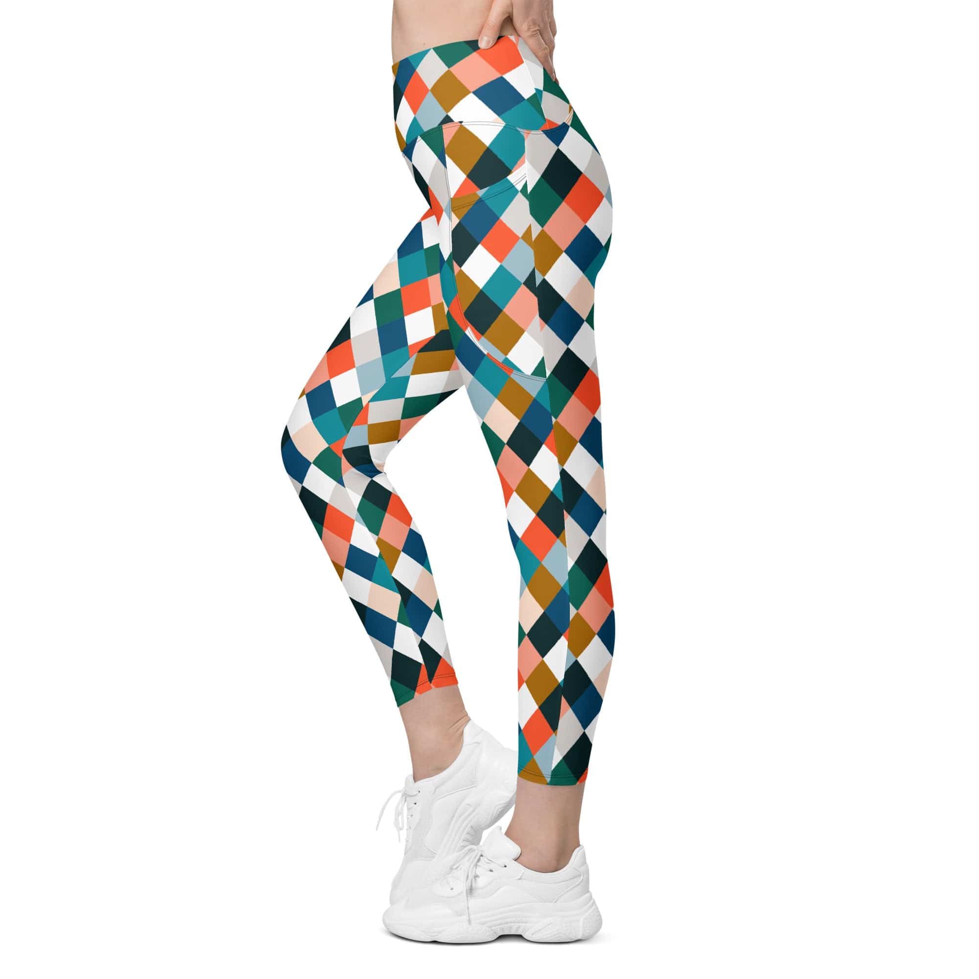 Colorful Rhombus Pattern Leggings With Pockets