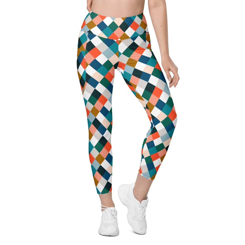 Colorful Rhombus Pattern Leggings With Pockets