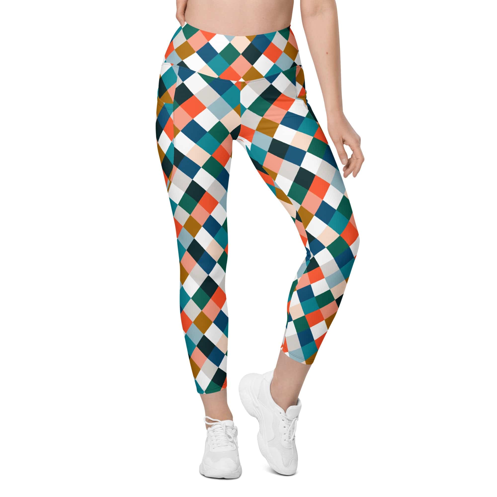 Colorful Rhombus Pattern Leggings With Pockets