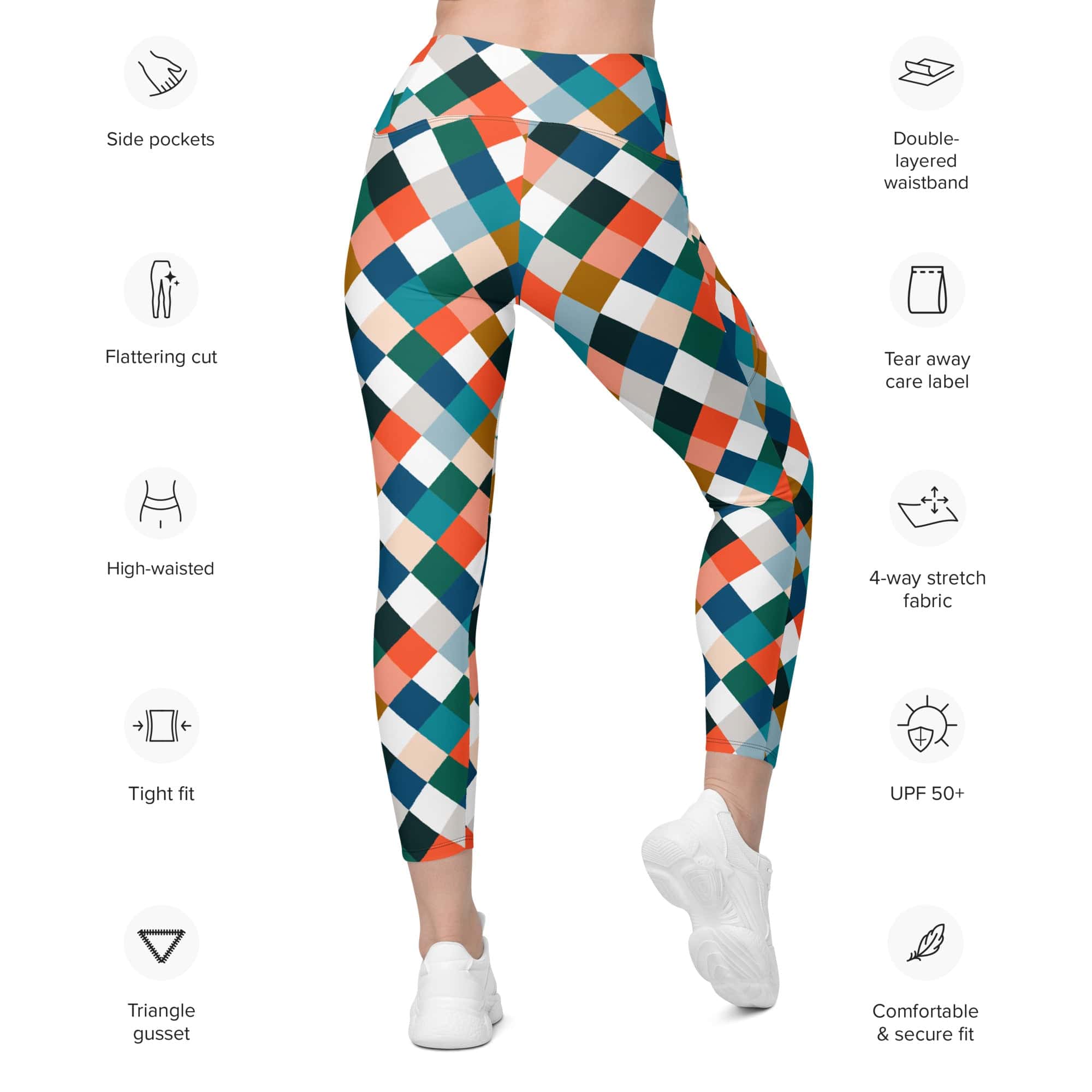 Colorful Rhombus Pattern Leggings With Pockets