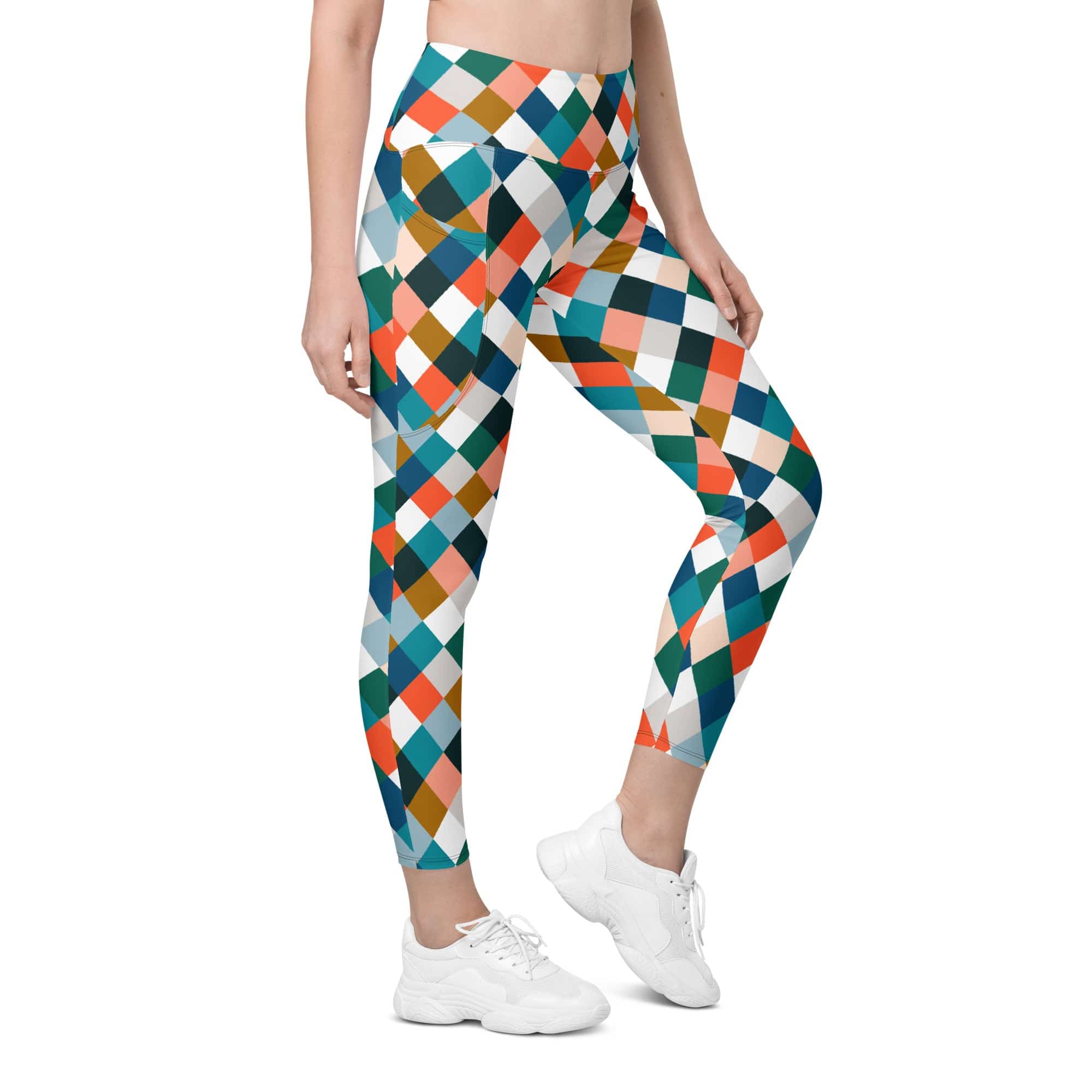 Colorful Rhombus Pattern Leggings With Pockets