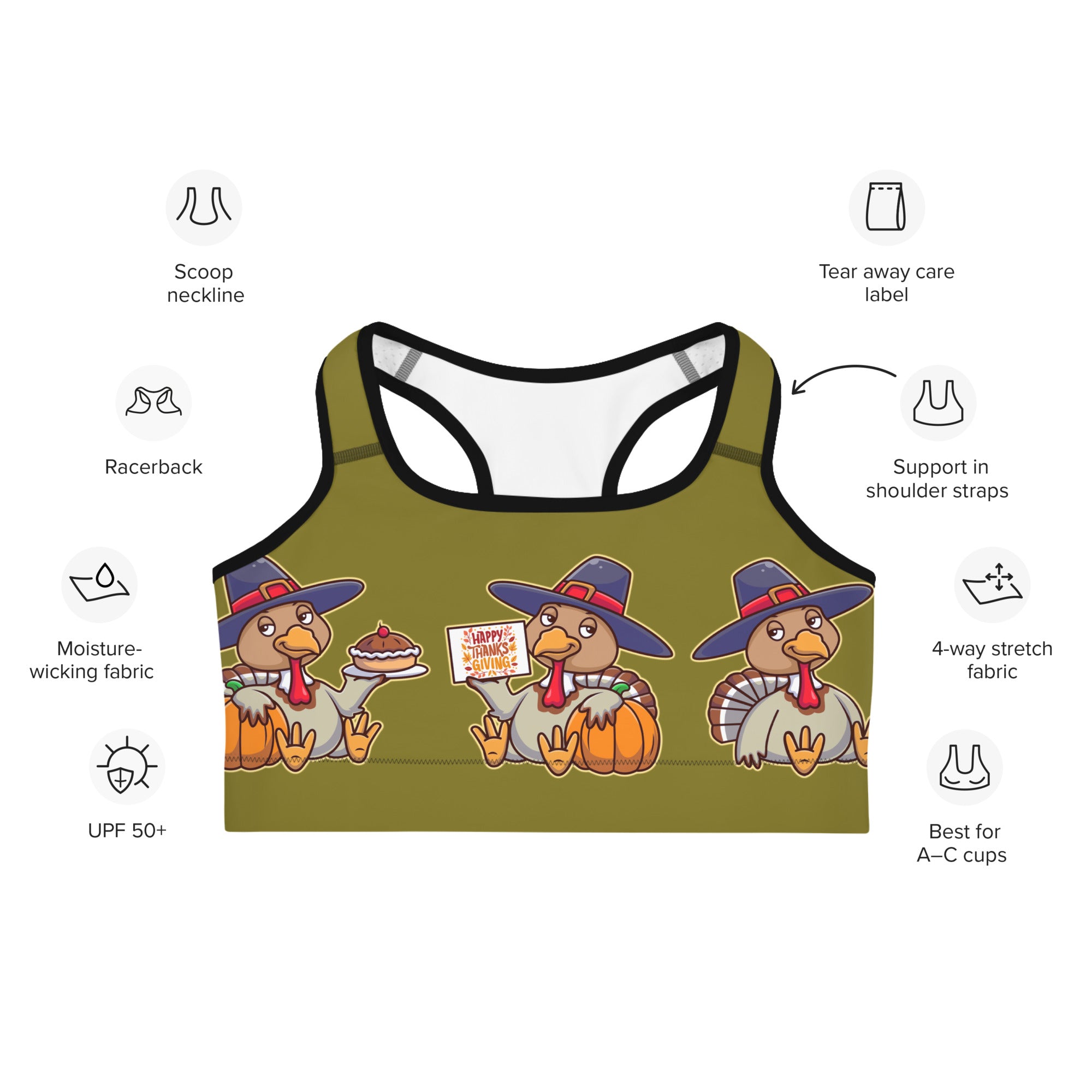 Colorful Turkey Print Sports Bra