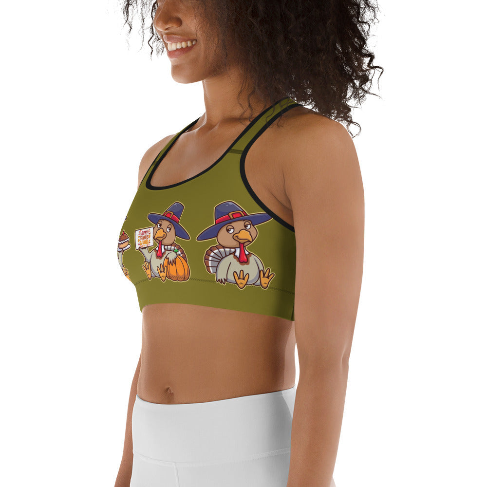 Colorful Turkey Print Sports Bra