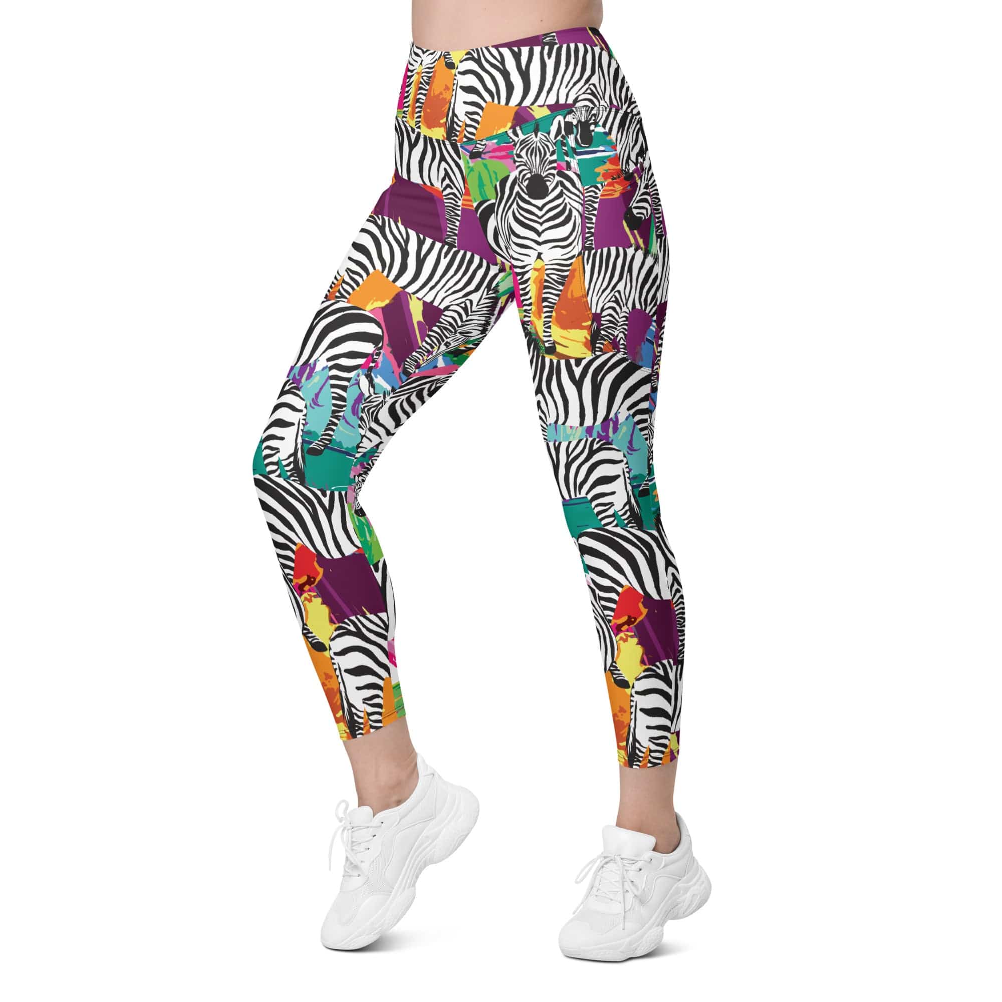 Colorful Zebra Leggings With Pockets