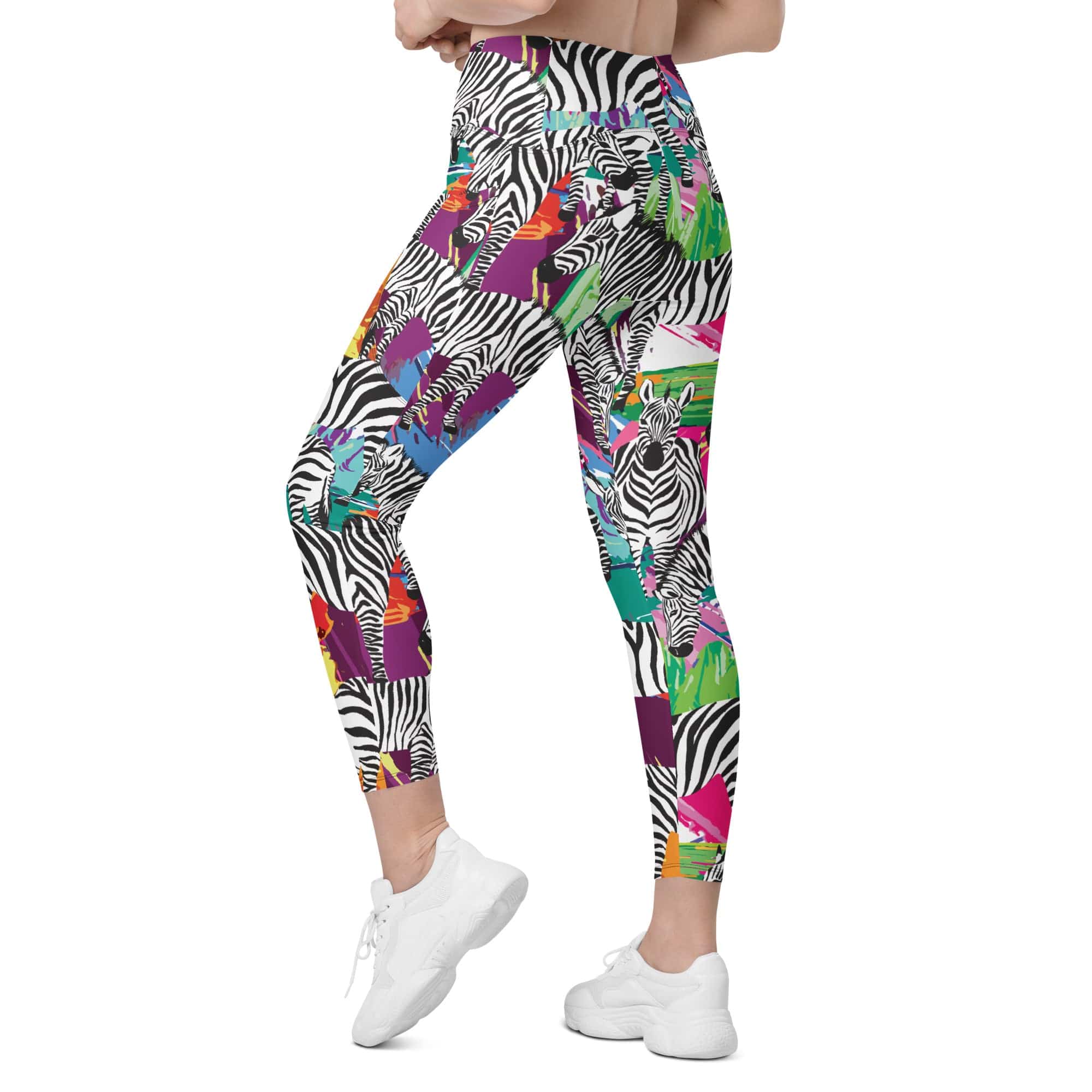 Colorful Zebra Leggings With Pockets