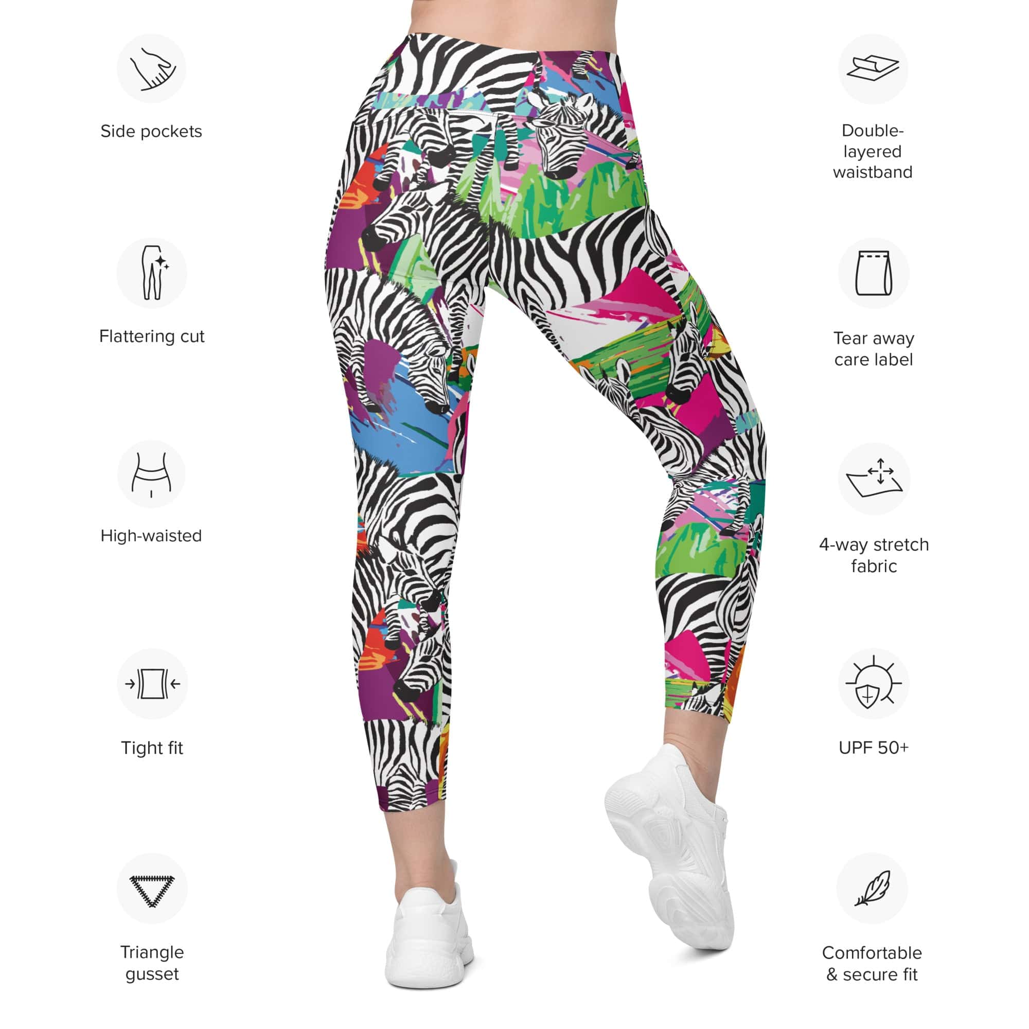 Colorful Zebra Leggings With Pockets