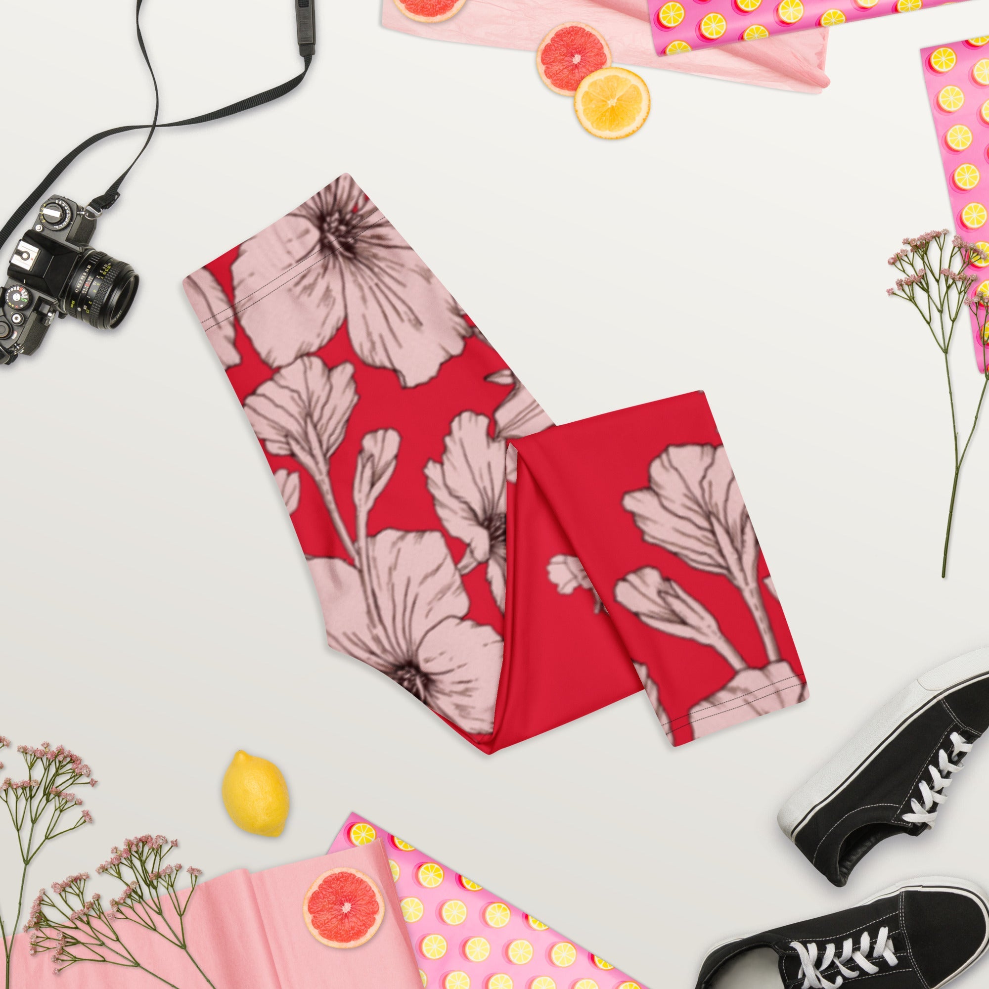Crimson Hibiscus Capris