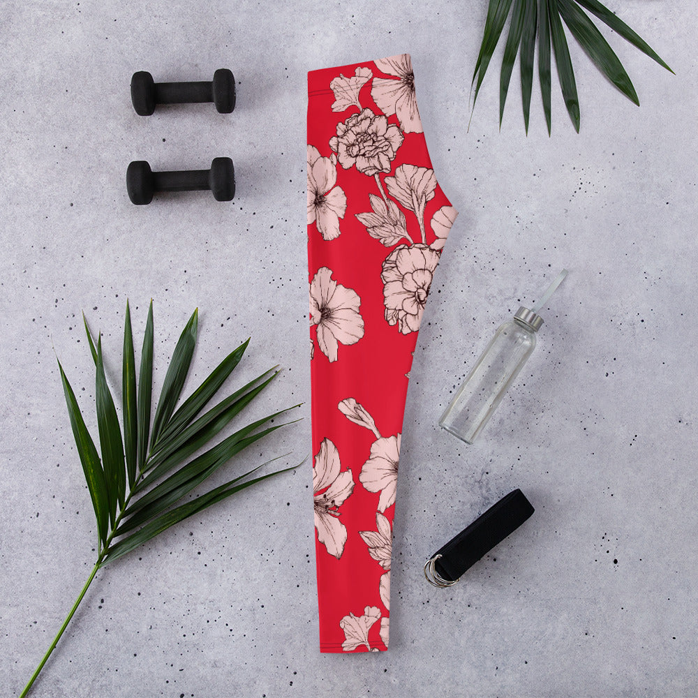 Crimson Hibiscus Leggings