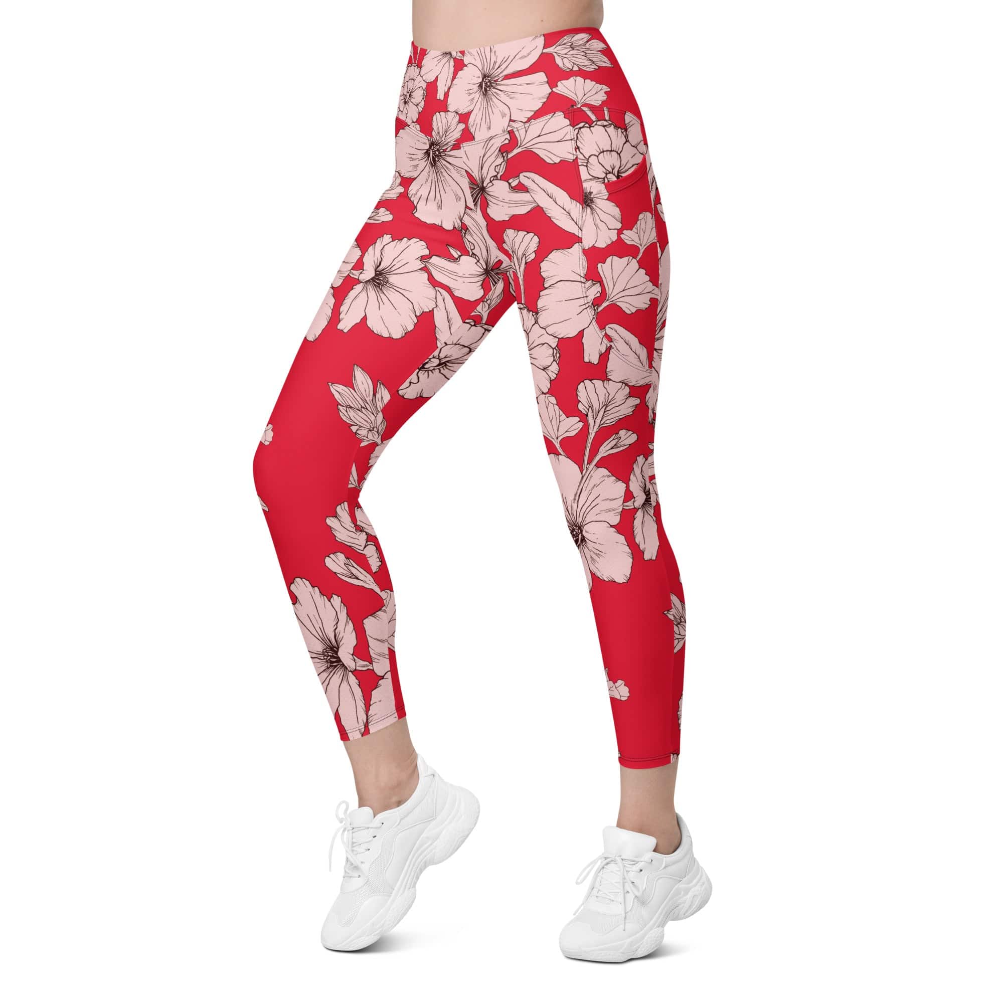 Crimson Hibiscus  Leggings With Pockets