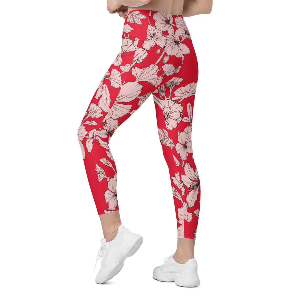 Crimson Hibiscus  Leggings With Pockets