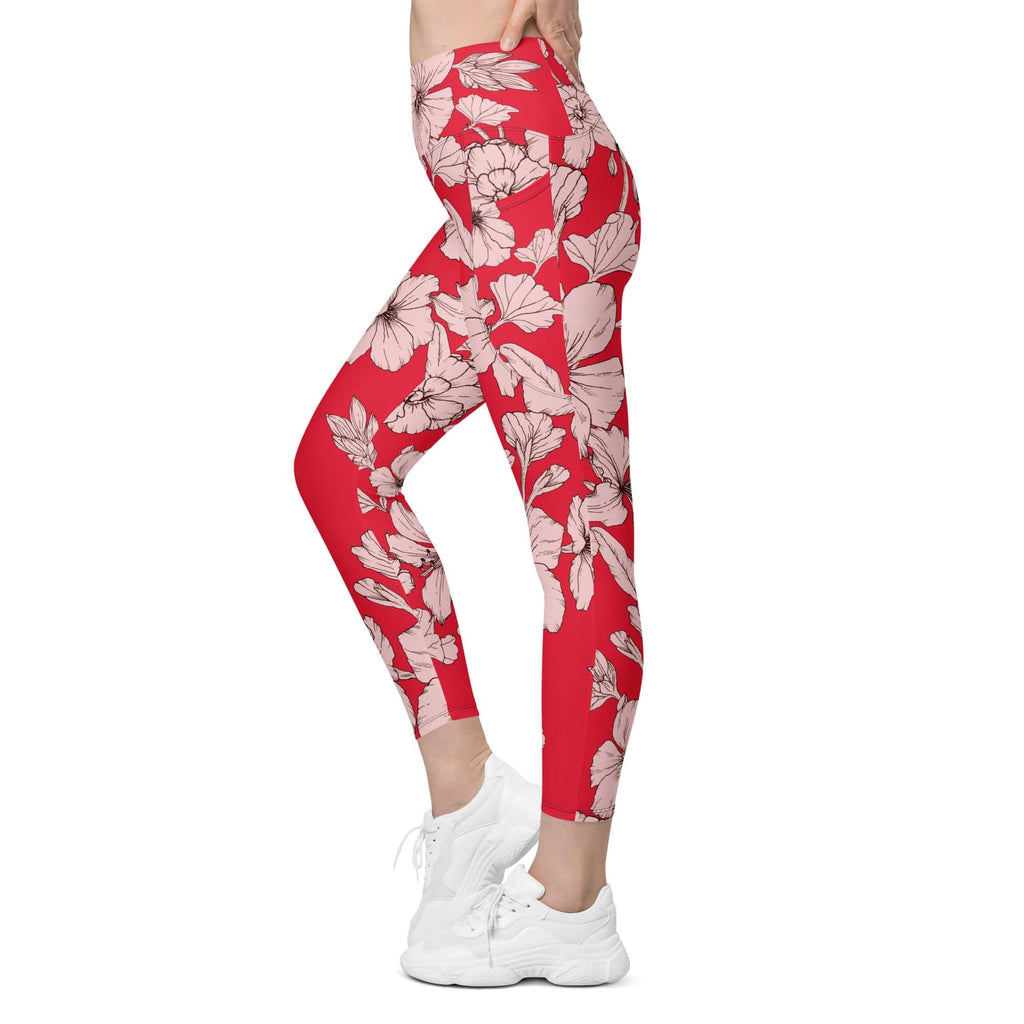 Crimson Hibiscus  Leggings With Pockets