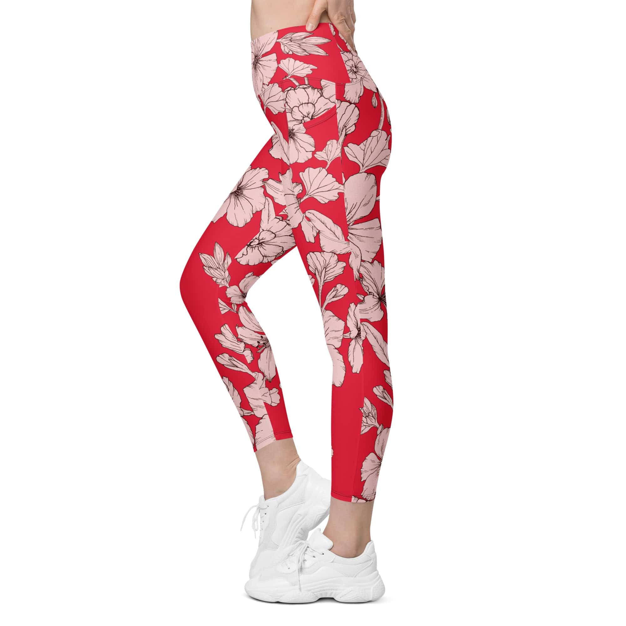 Crimson Hibiscus  Leggings With Pockets