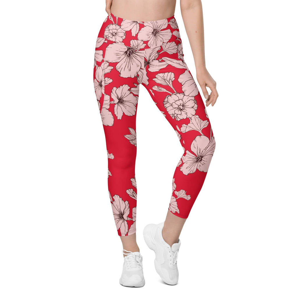 Crimson Hibiscus  Leggings With Pockets