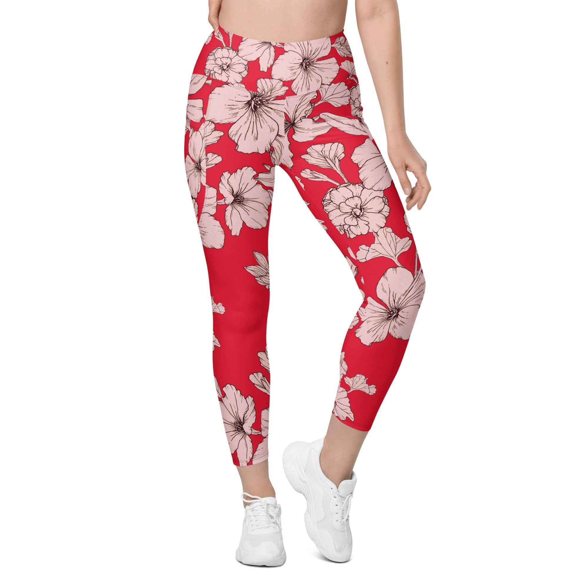 Crimson Hibiscus  Leggings With Pockets