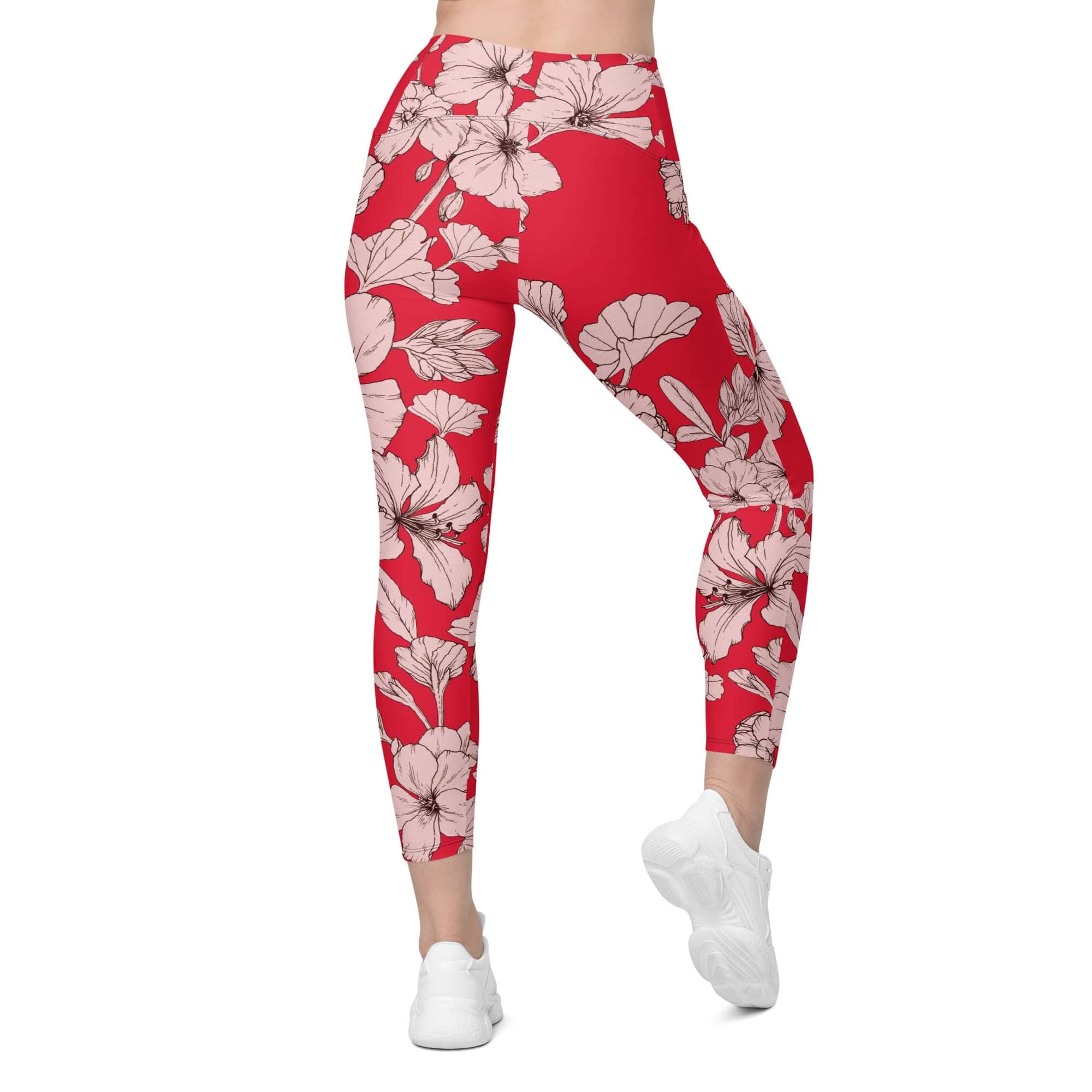 Crimson Hibiscus  Leggings With Pockets