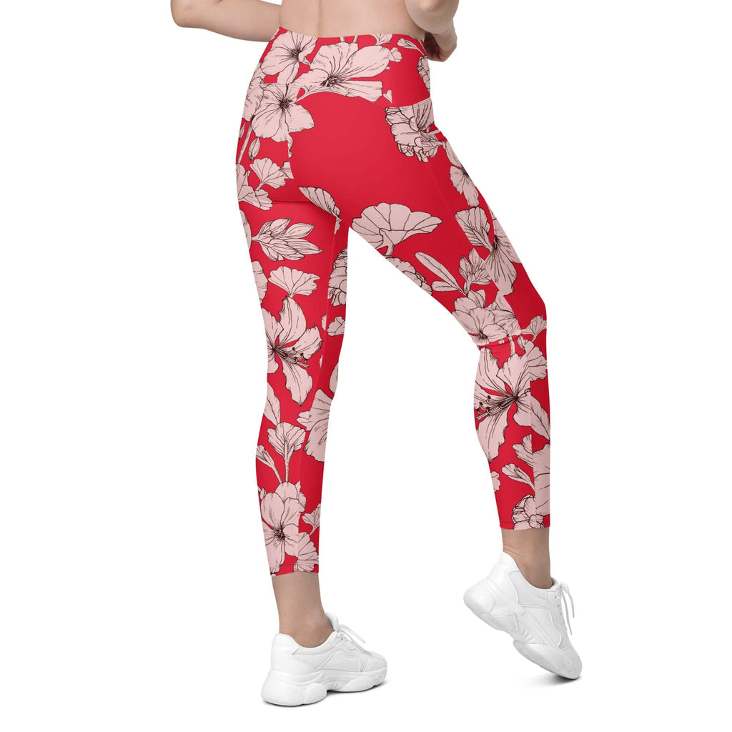 Crimson Hibiscus  Leggings With Pockets