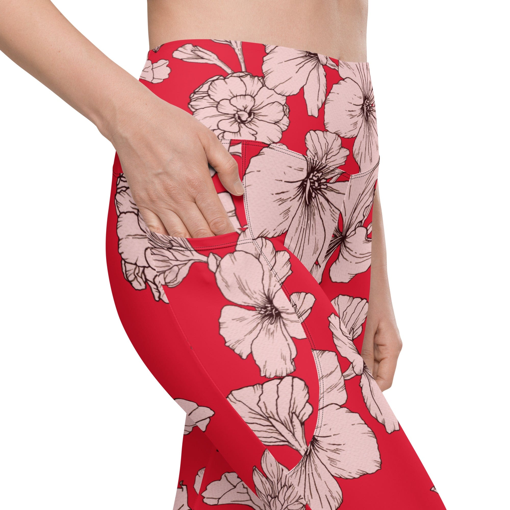 Crimson Hibiscus  Leggings With Pockets
