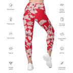 Crimson Hibiscus  Leggings With Pockets