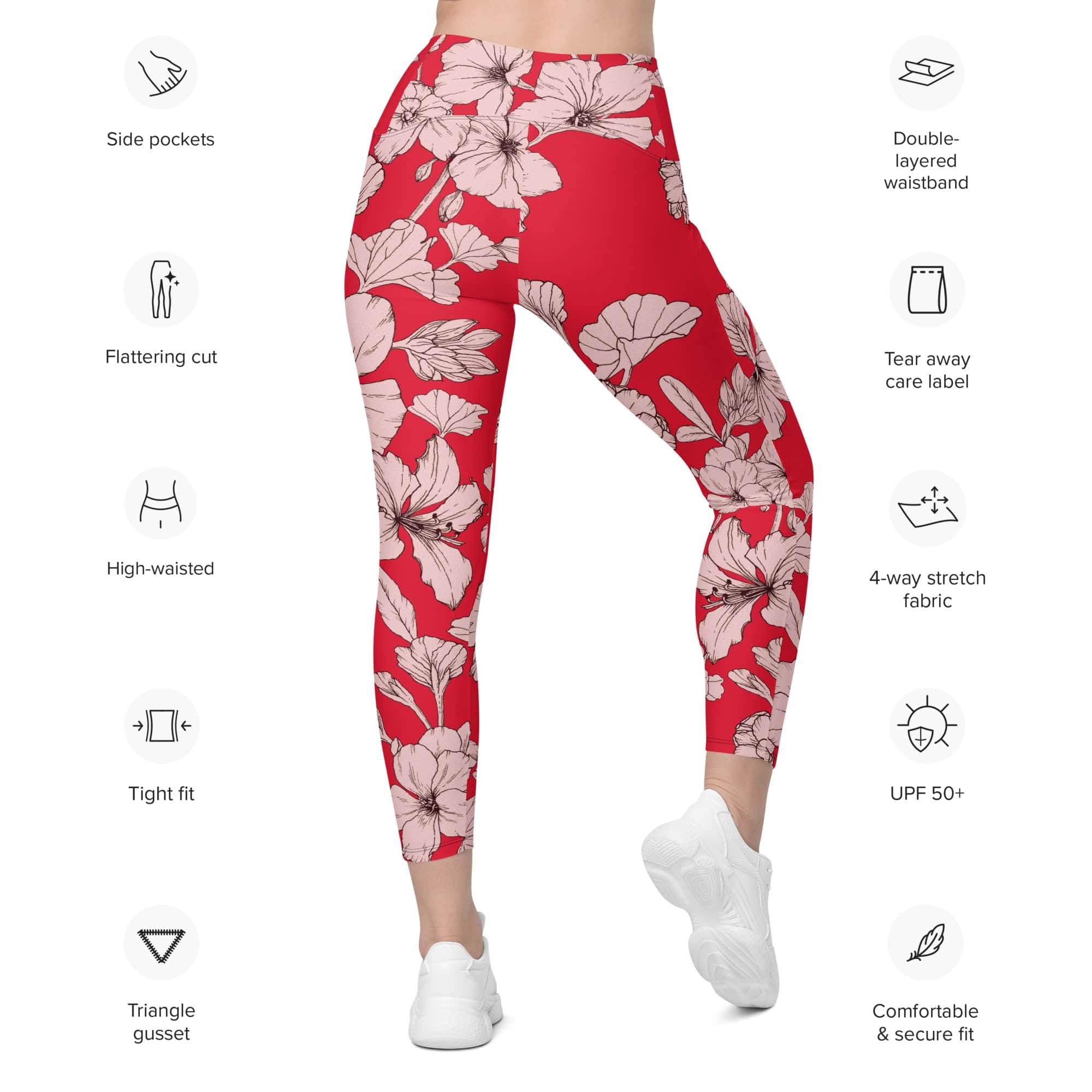 Crimson Hibiscus  Leggings With Pockets