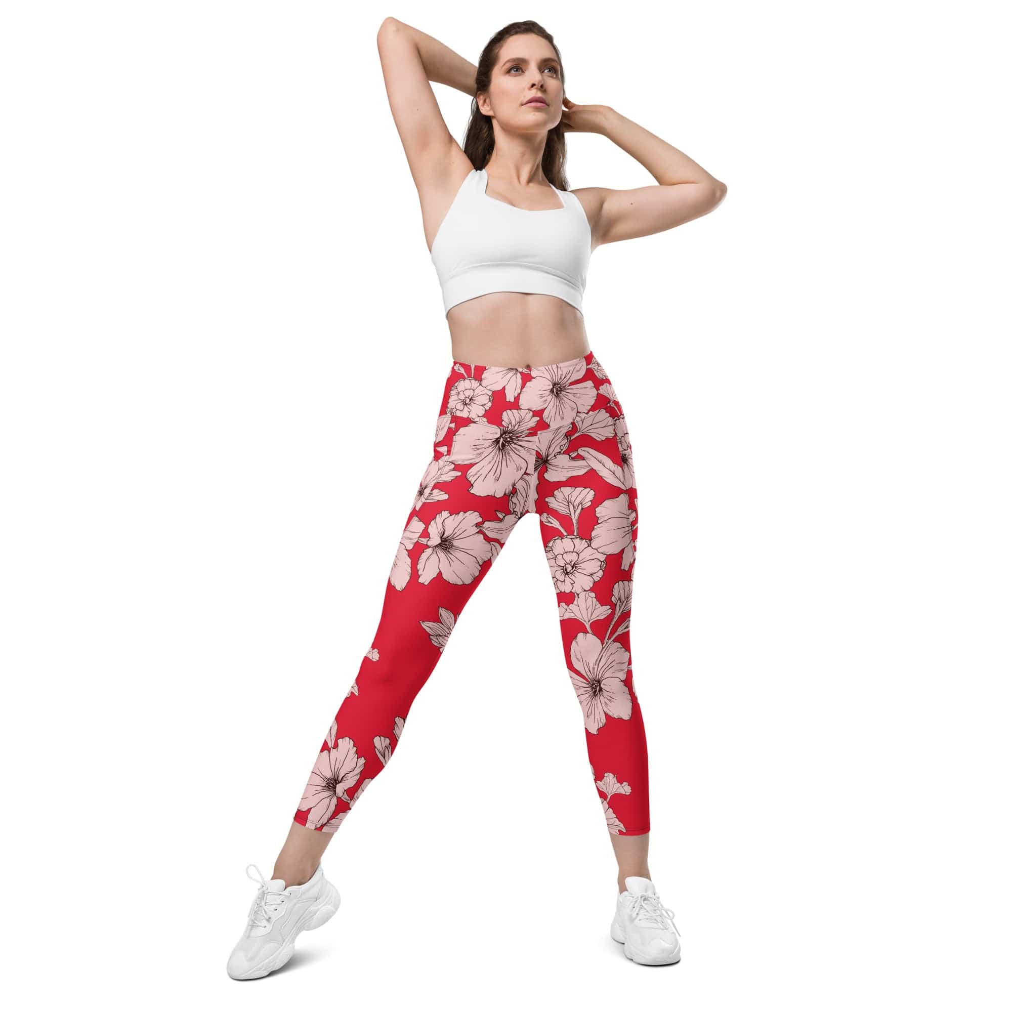 Crimson Hibiscus  Leggings With Pockets