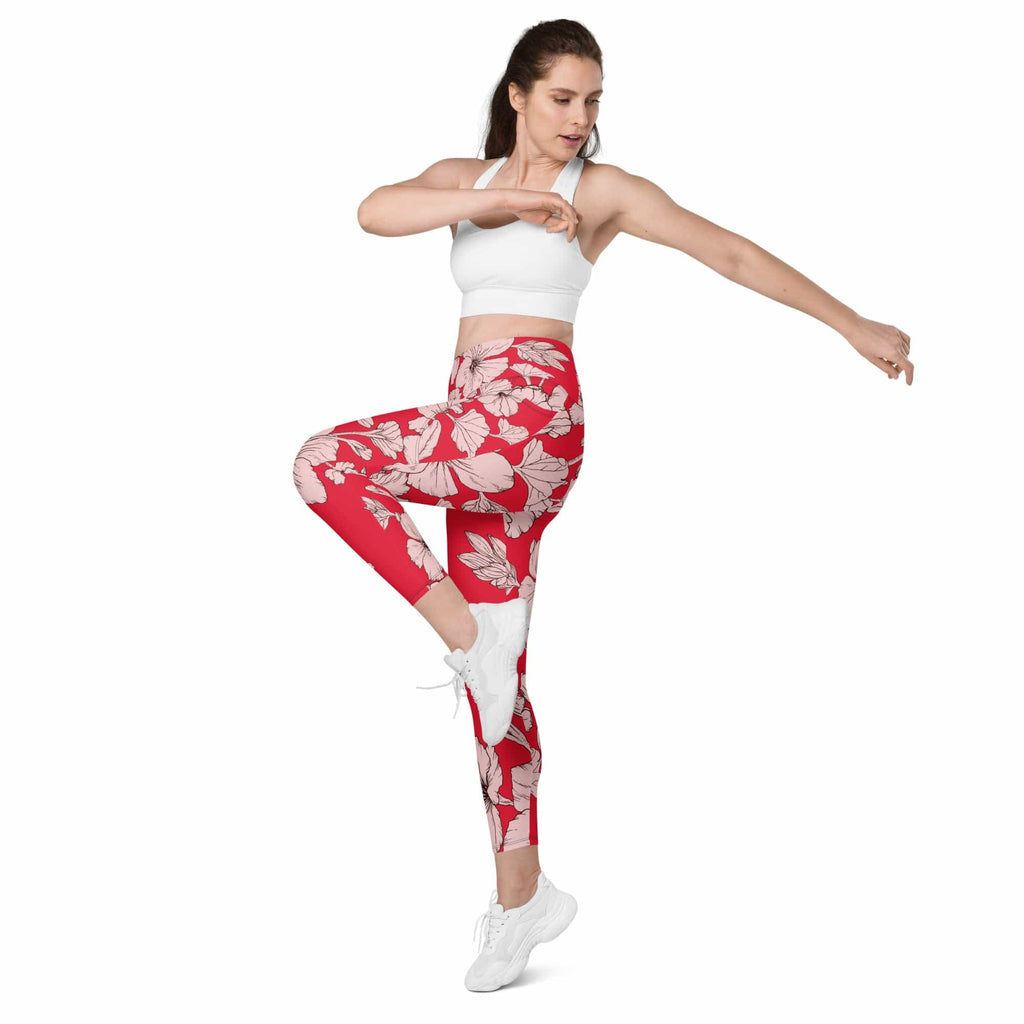 Crimson Hibiscus  Leggings With Pockets