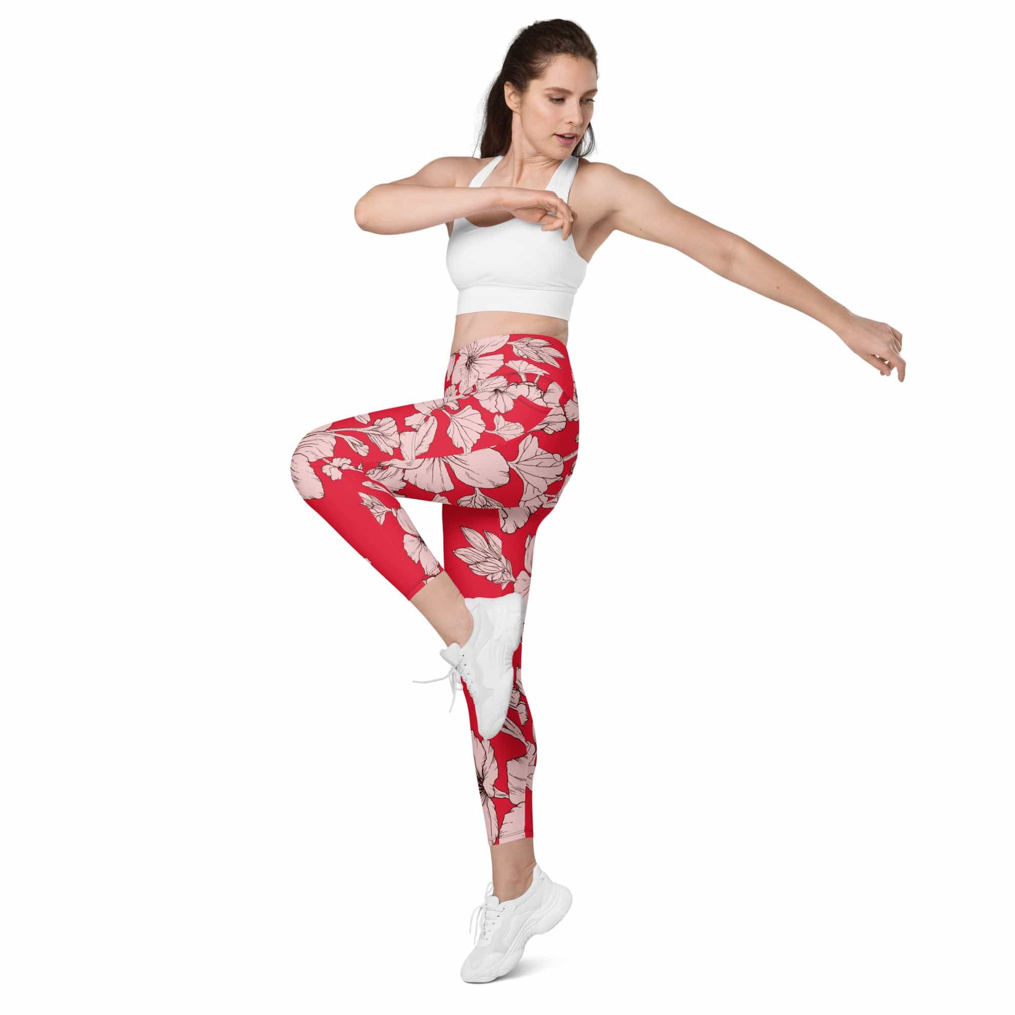 Crimson Hibiscus  Leggings With Pockets