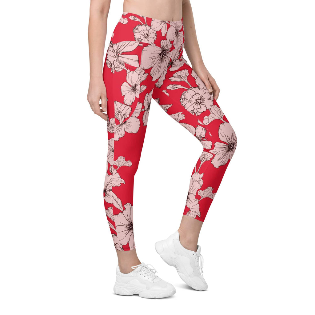 Crimson Hibiscus  Leggings With Pockets
