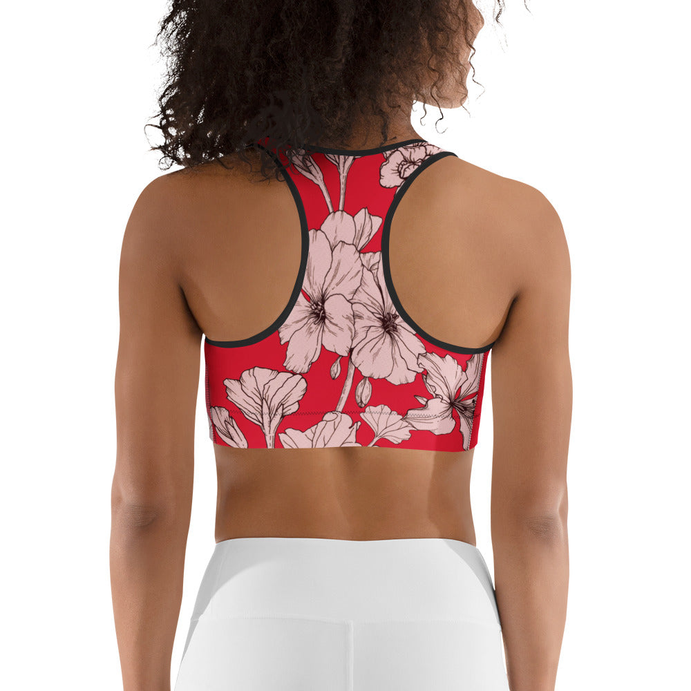 Crimson Hibiscus Sports Bra