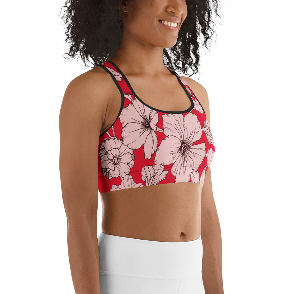 Crimson Hibiscus Sports Bra