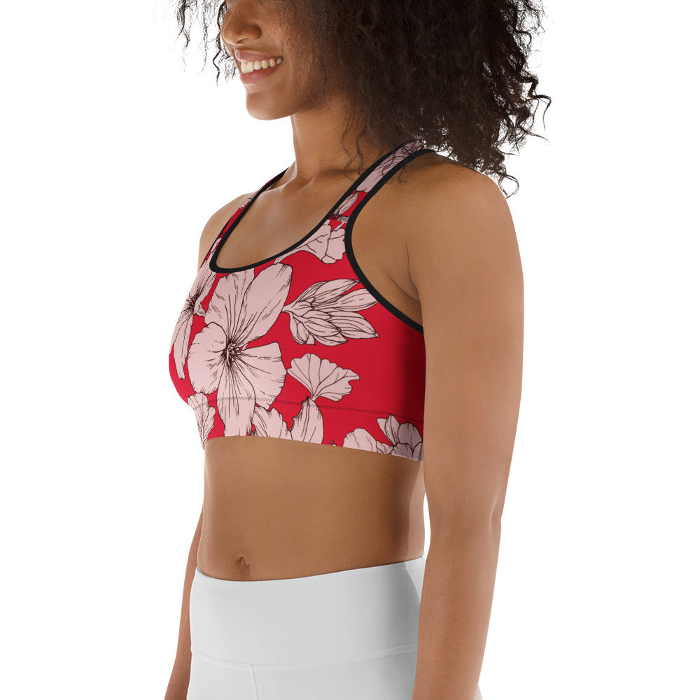 Crimson Hibiscus Sports Bra
