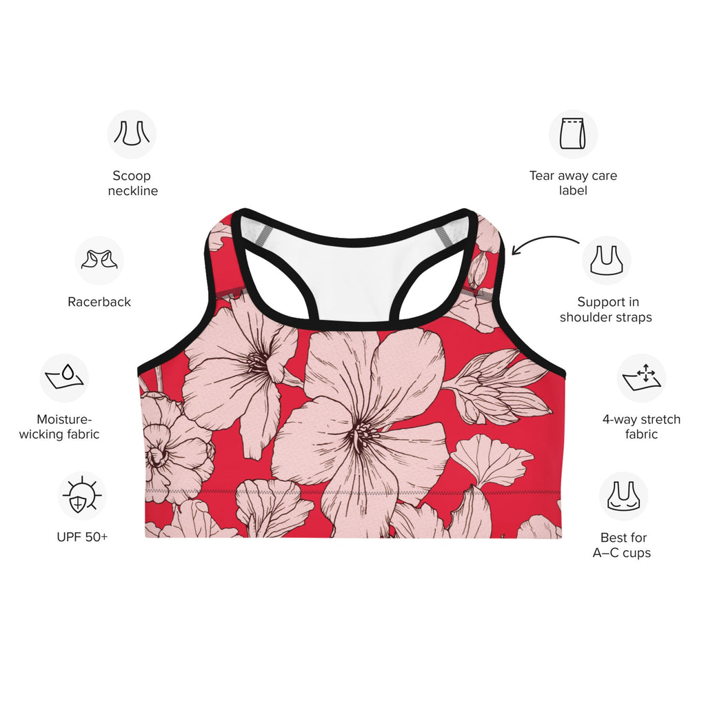 Crimson Hibiscus Sports Bra