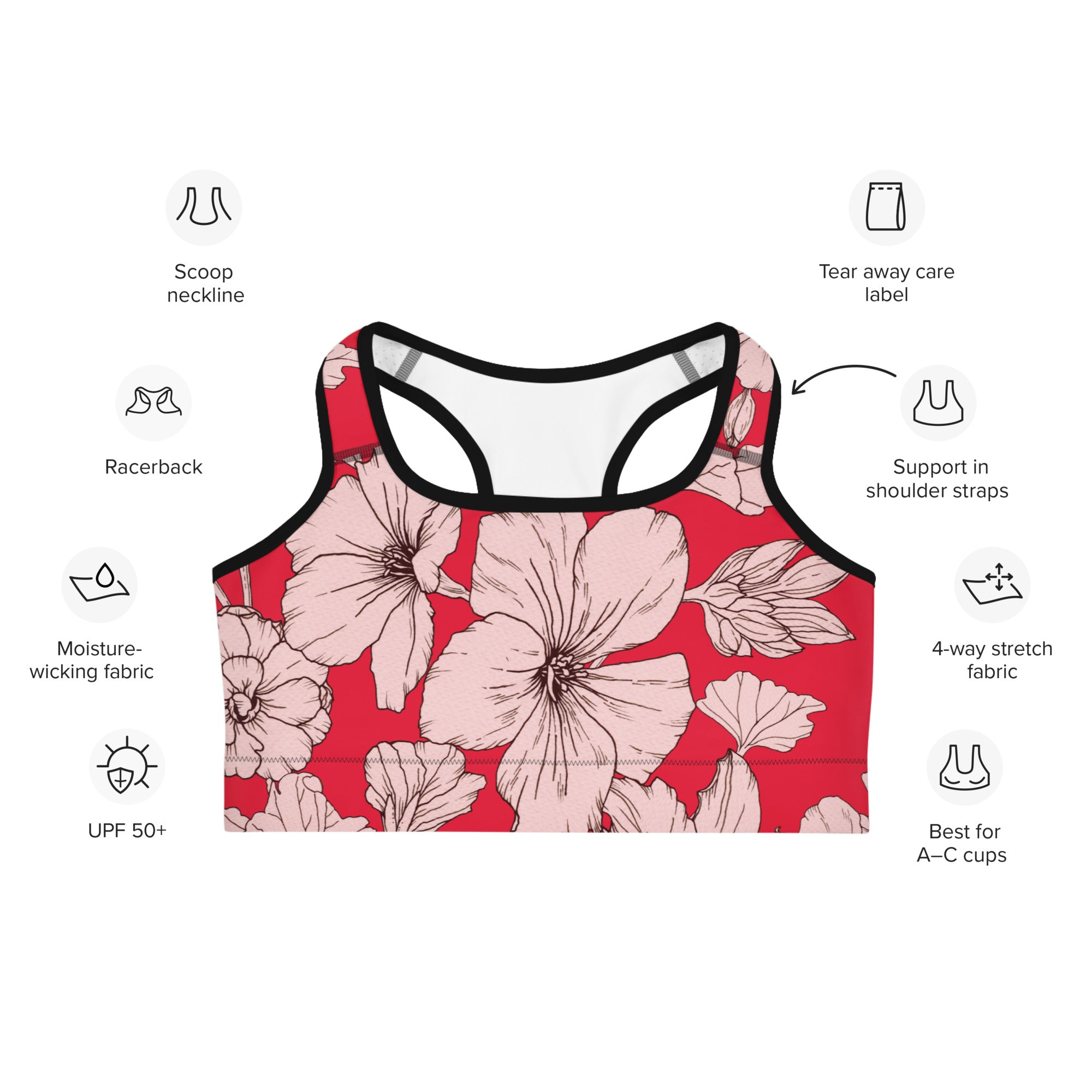 Crimson Hibiscus Sports Bra