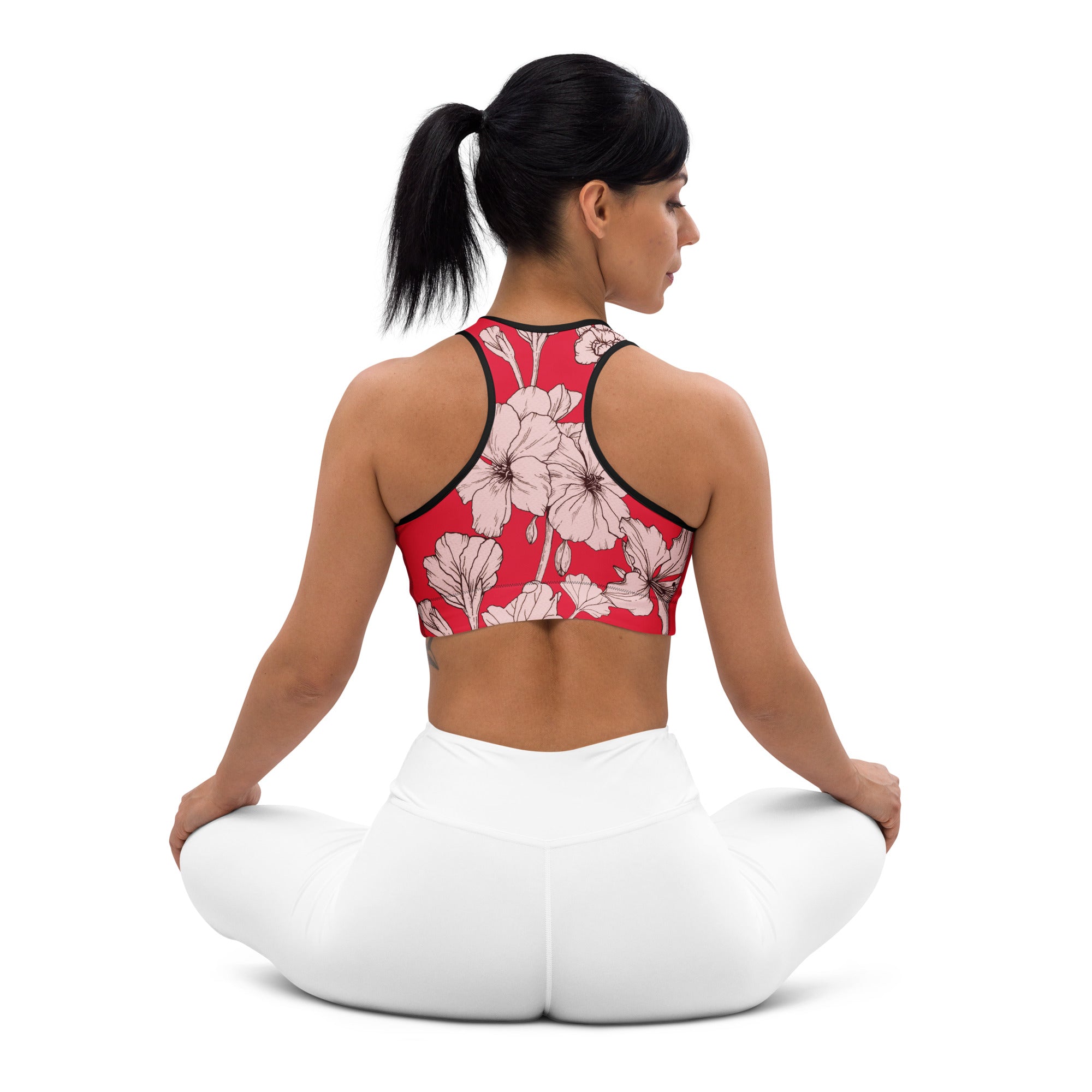 Crimson Hibiscus Sports Bra