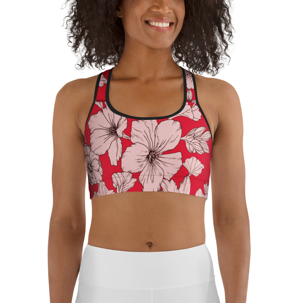 Crimson Hibiscus Sports Bra