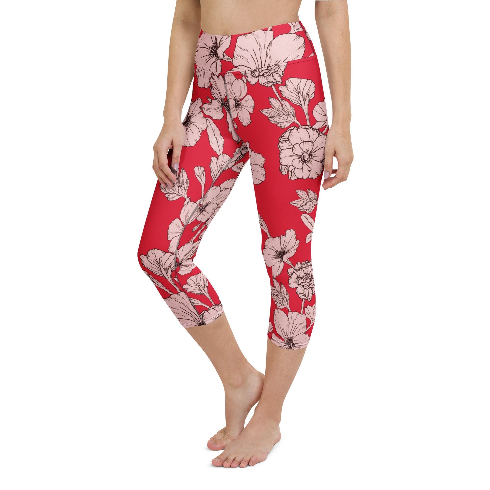Crimson Hibiscus Yoga Capris