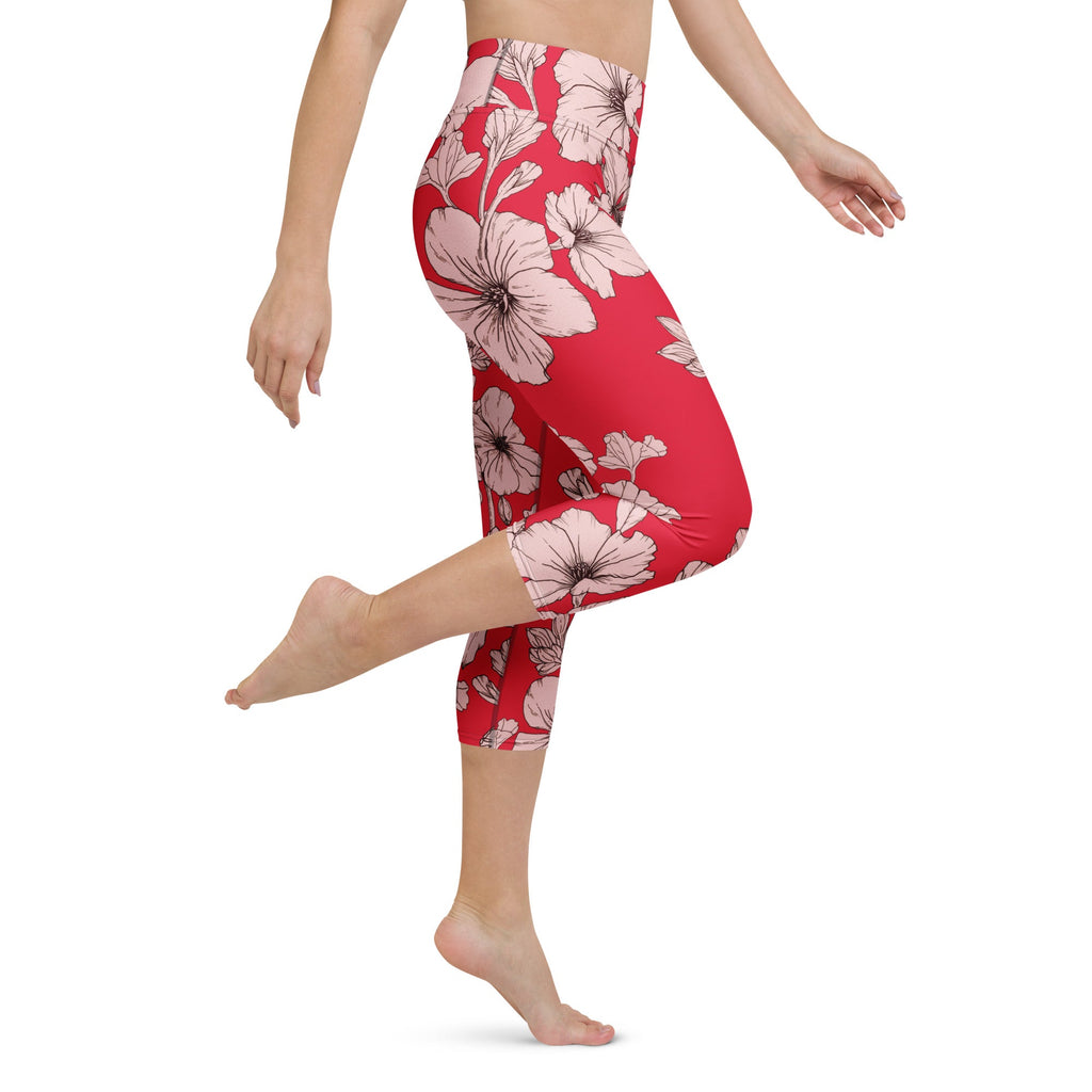 Crimson Hibiscus Yoga Capris