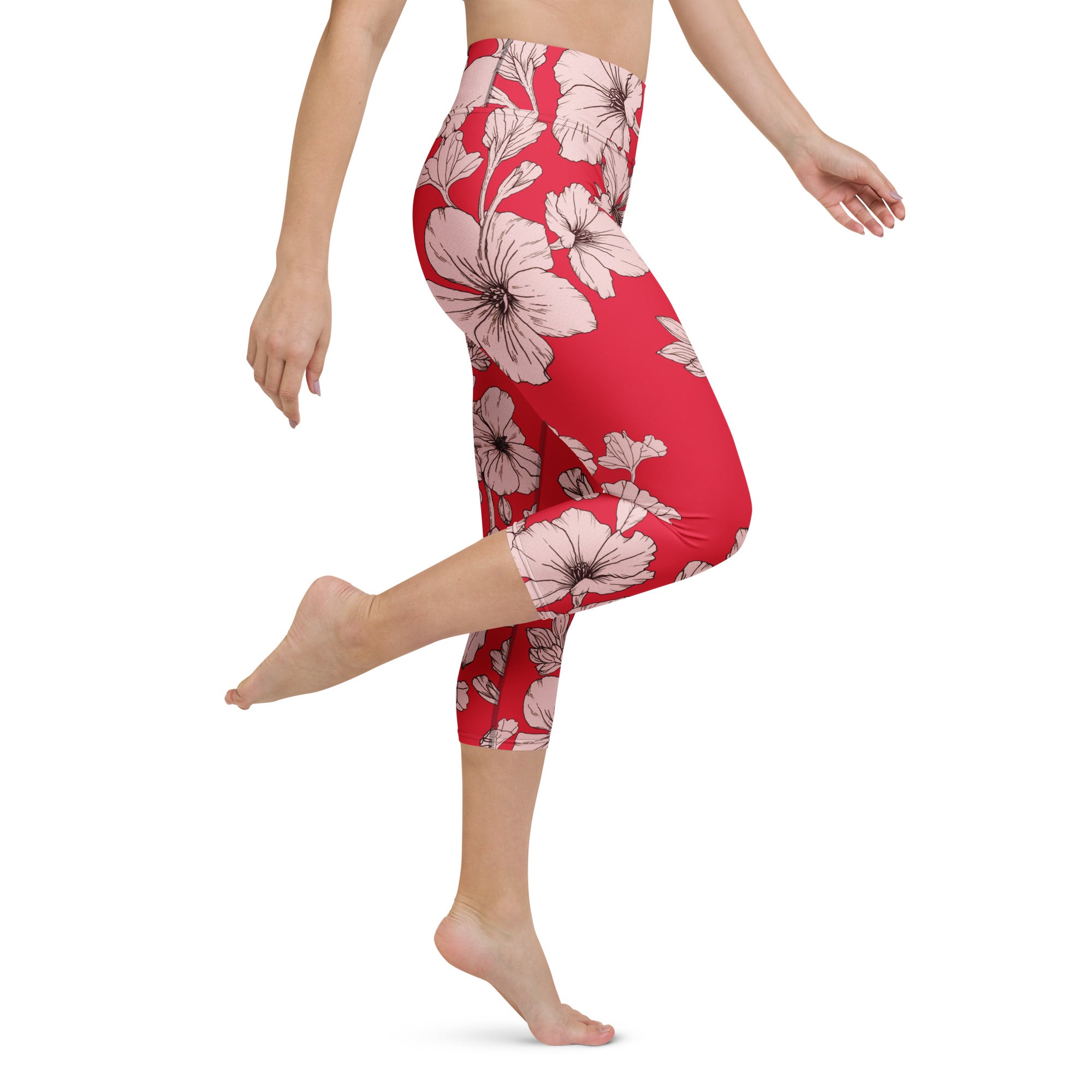 Crimson Hibiscus Yoga Capris