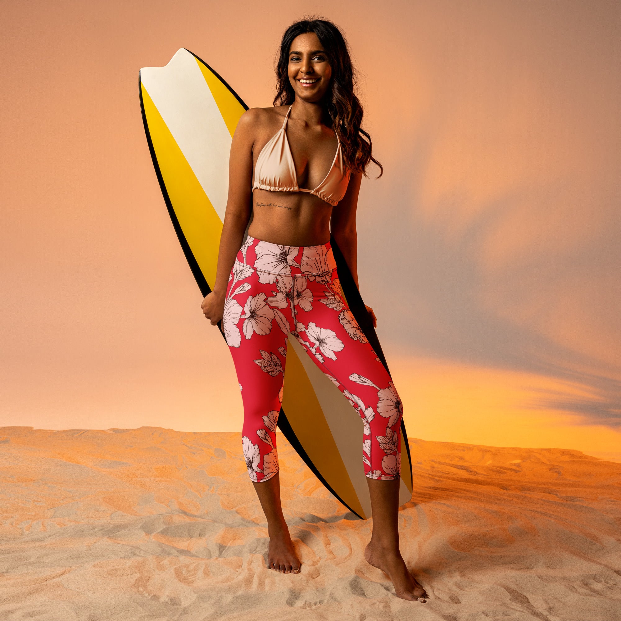 Crimson Hibiscus Yoga Capris