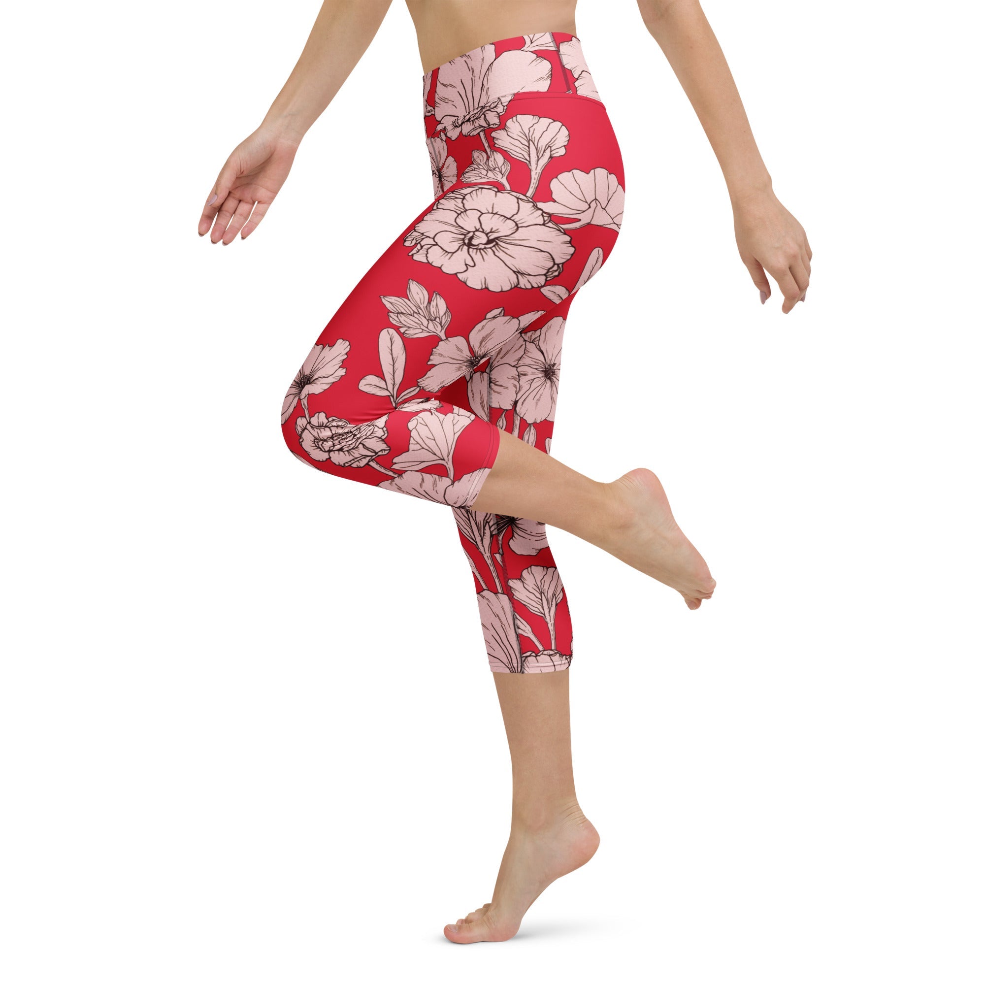 Crimson Hibiscus Yoga Capris