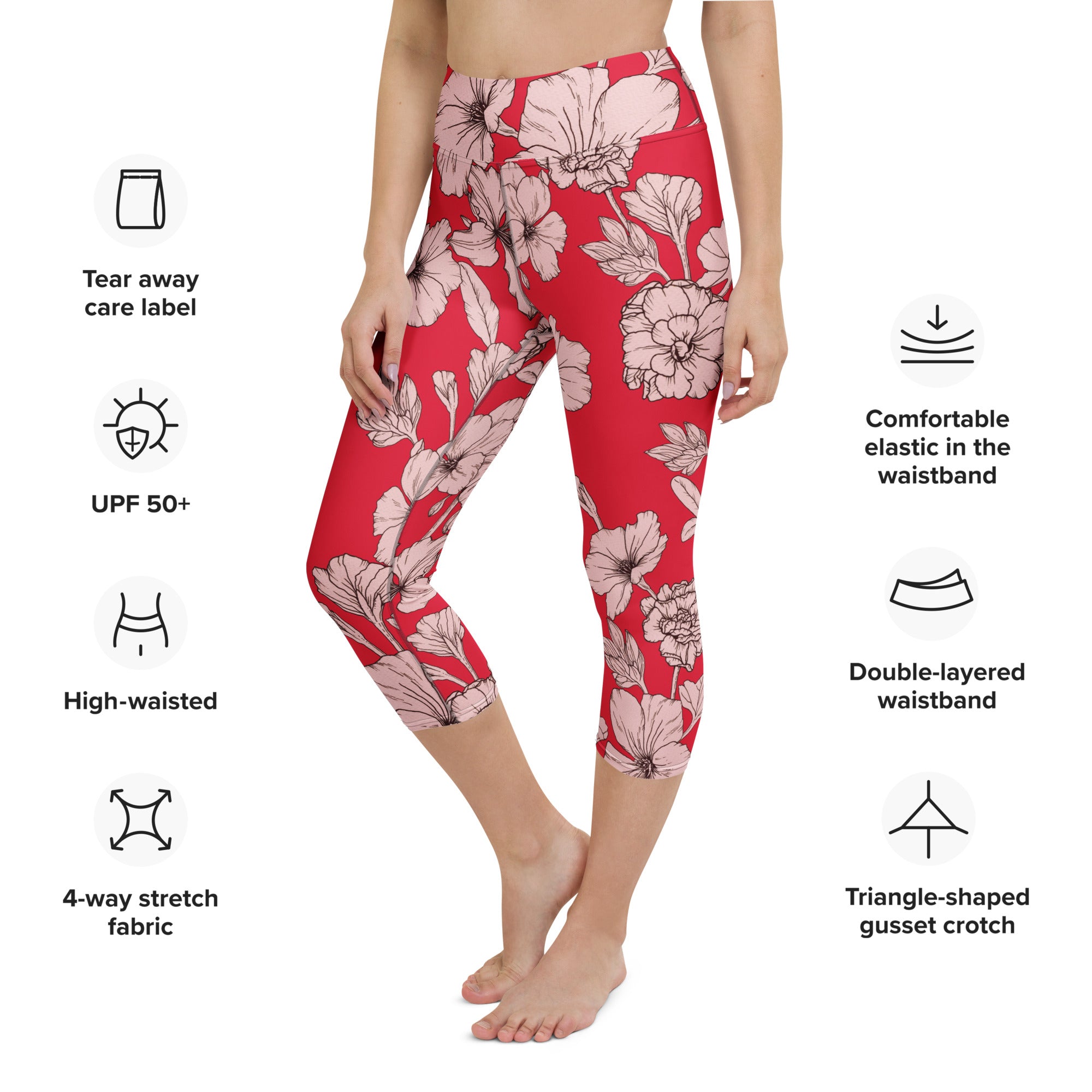 Crimson Hibiscus Yoga Capris