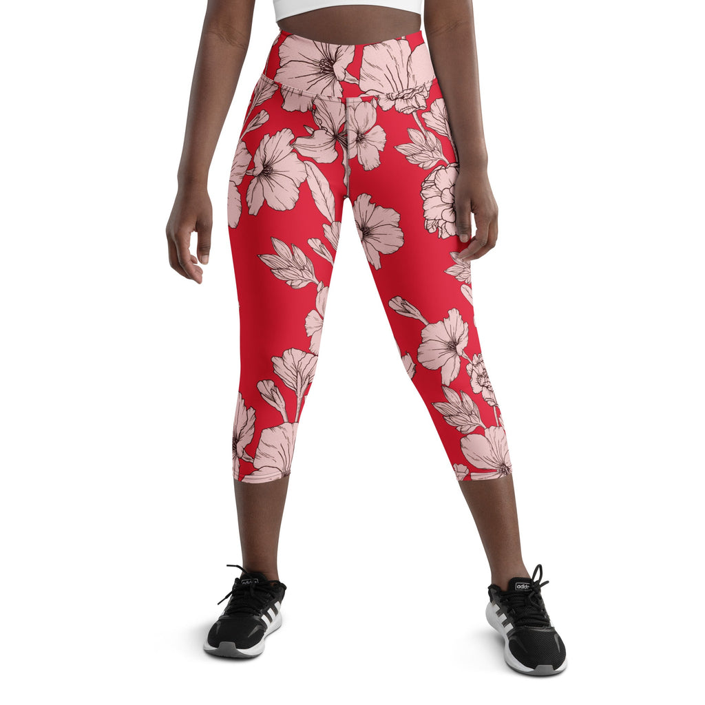 Crimson Hibiscus Yoga Capris