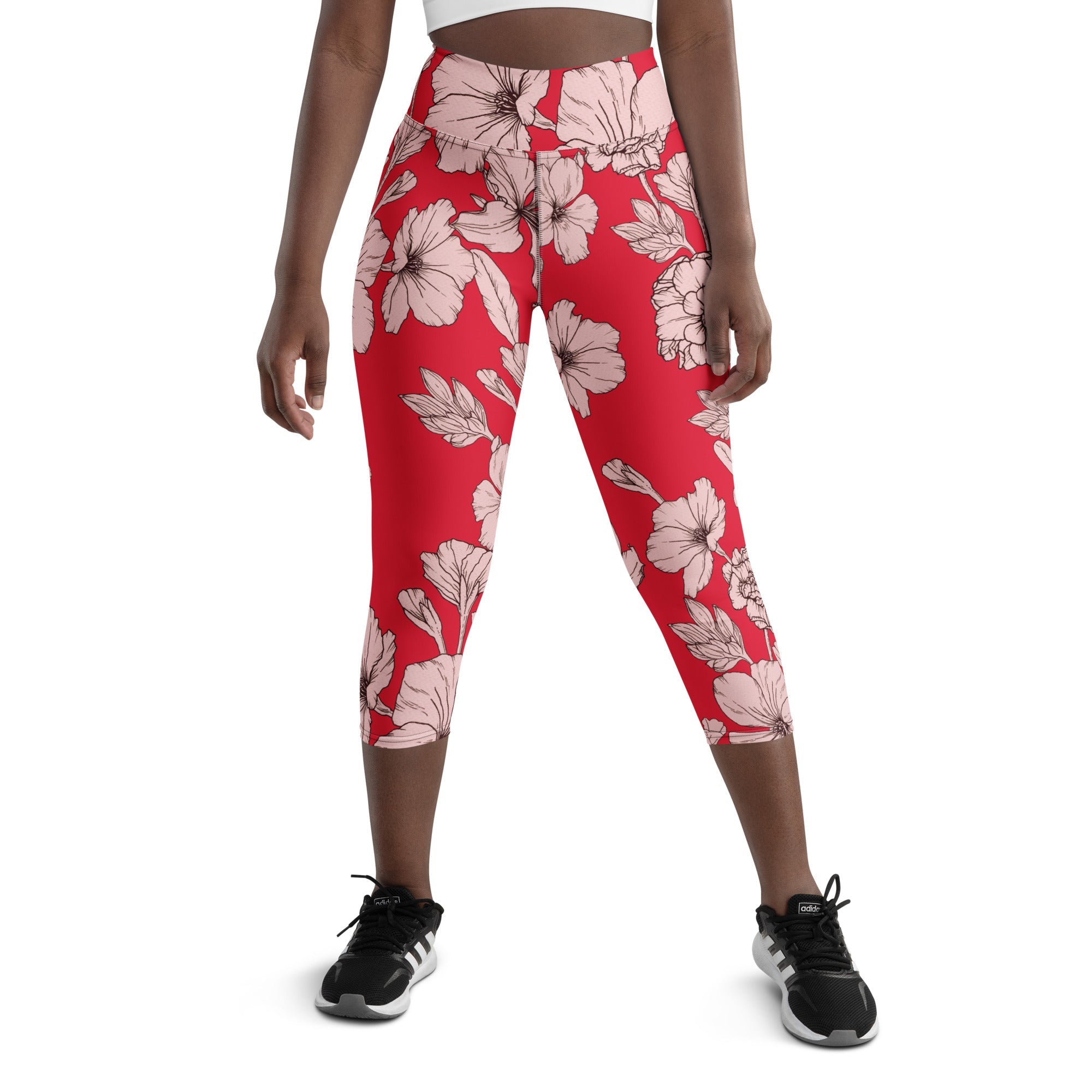 Crimson Hibiscus Yoga Capris