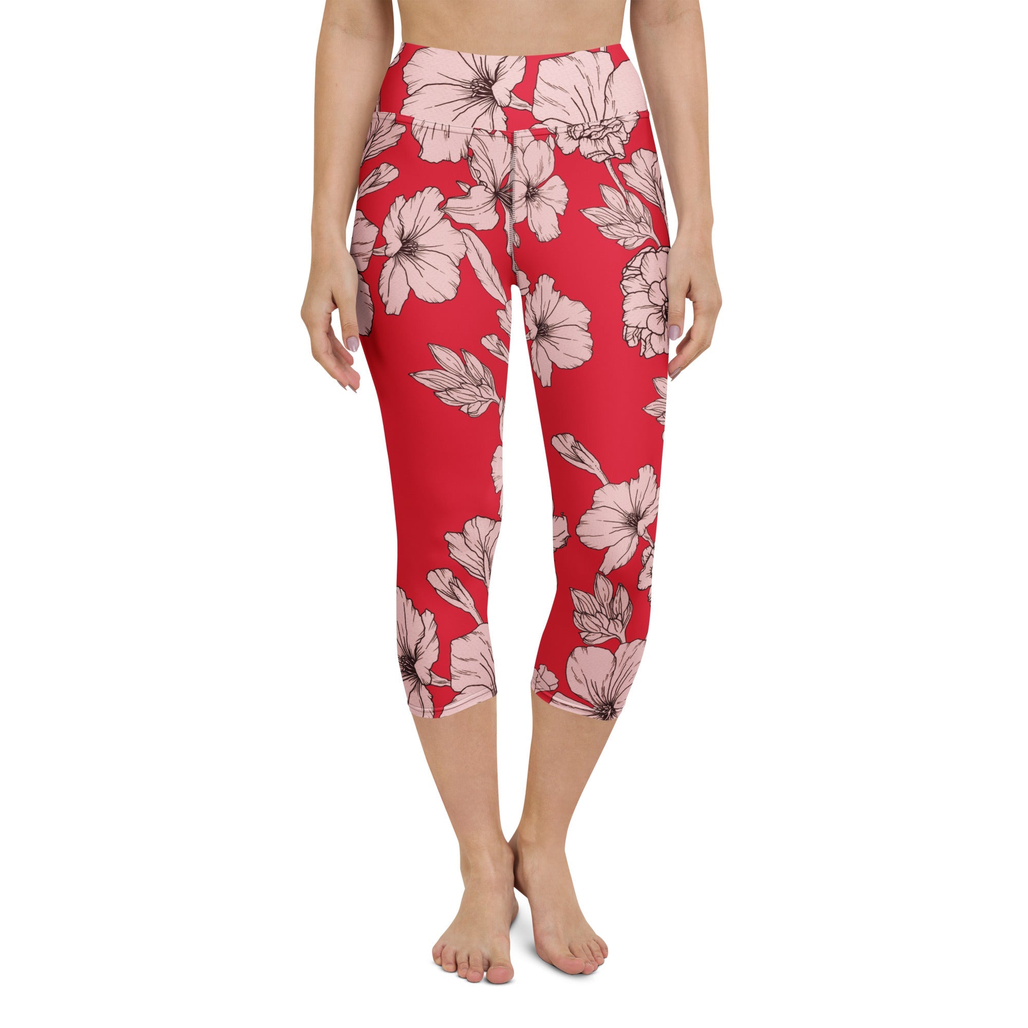 Crimson Hibiscus Yoga Capris