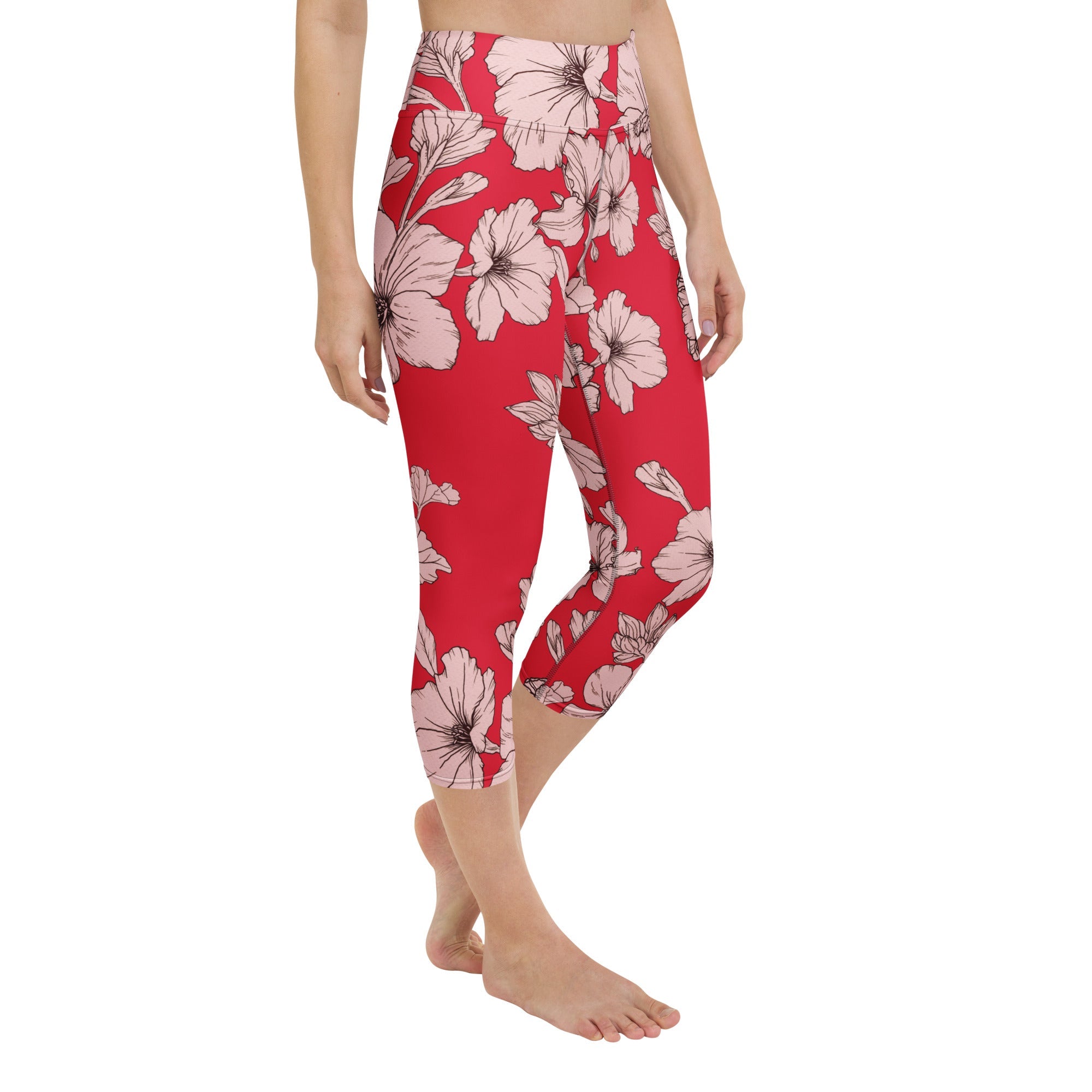 Crimson Hibiscus Yoga Capris