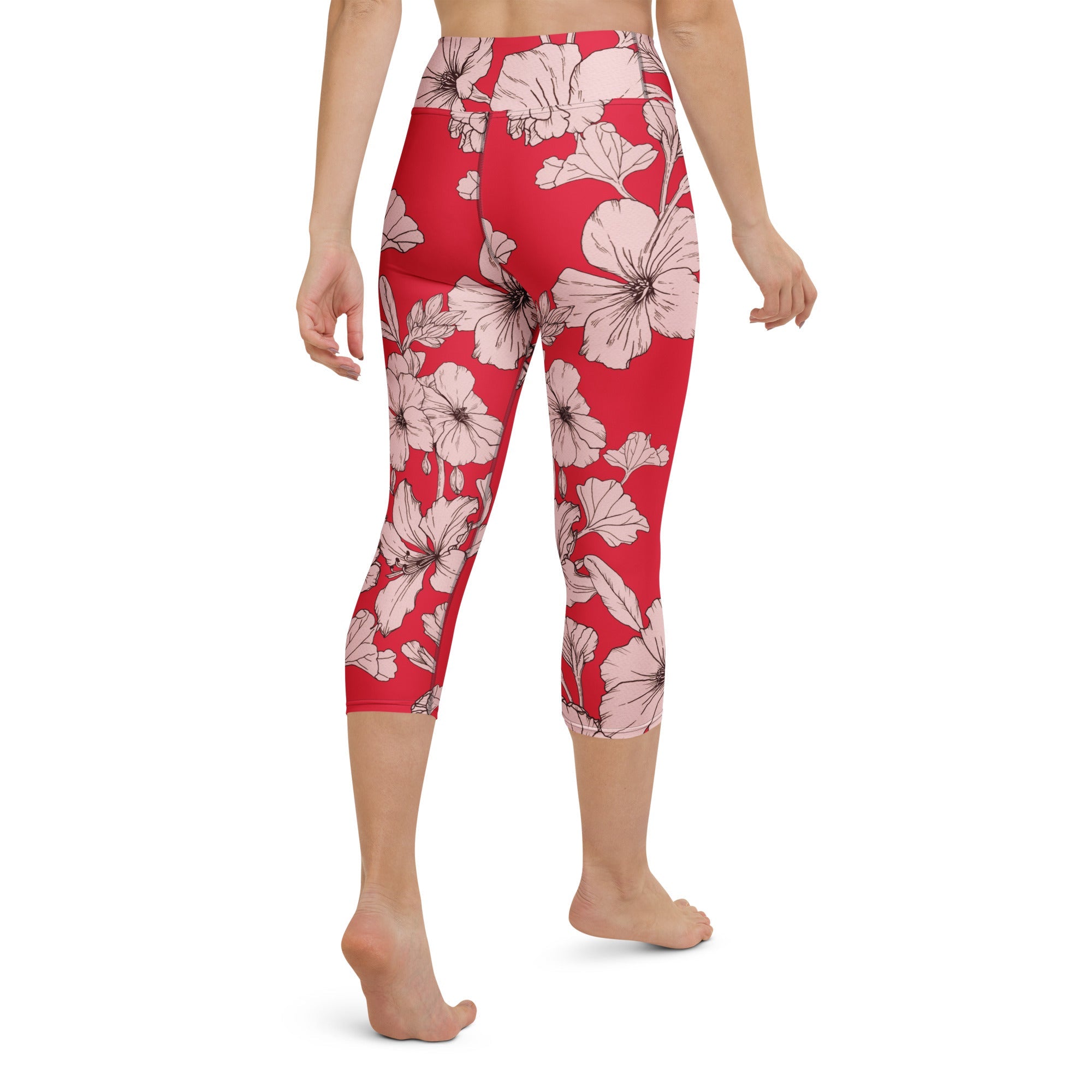 Crimson Hibiscus Yoga Capris