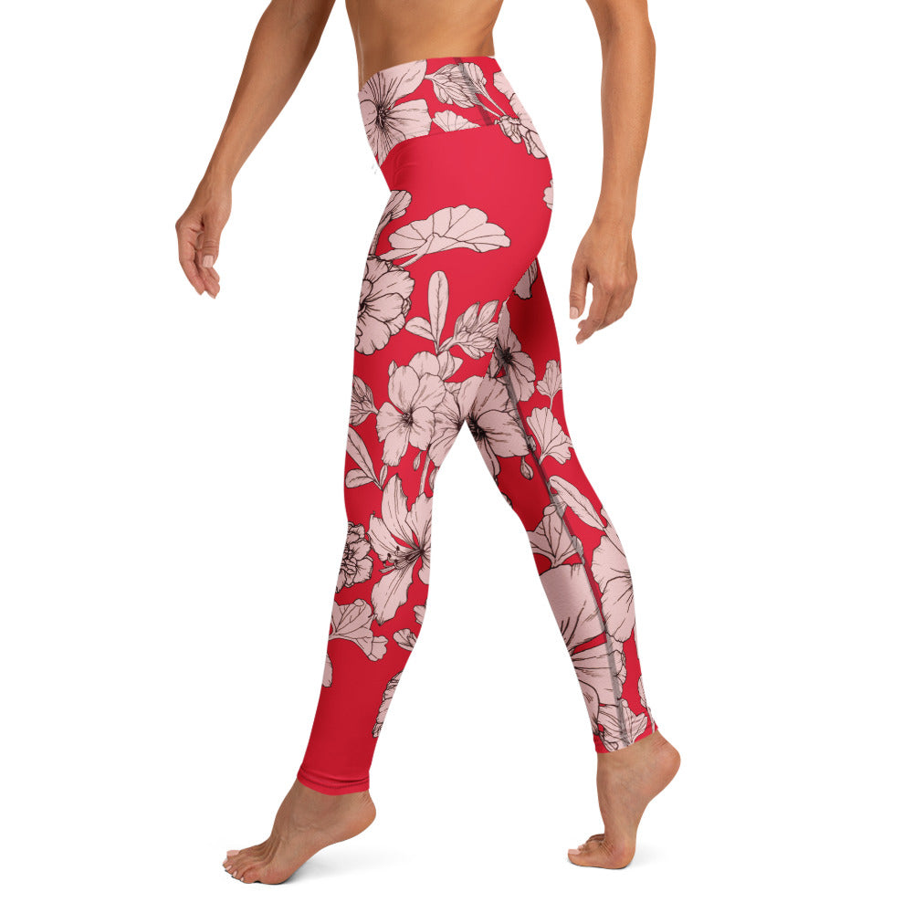 Crimson Hibiscus Yoga Leggings