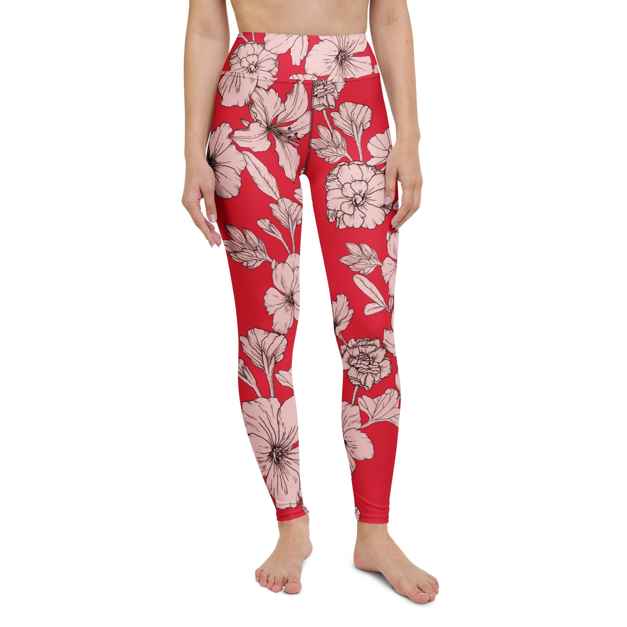 Crimson Hibiscus Yoga Leggings